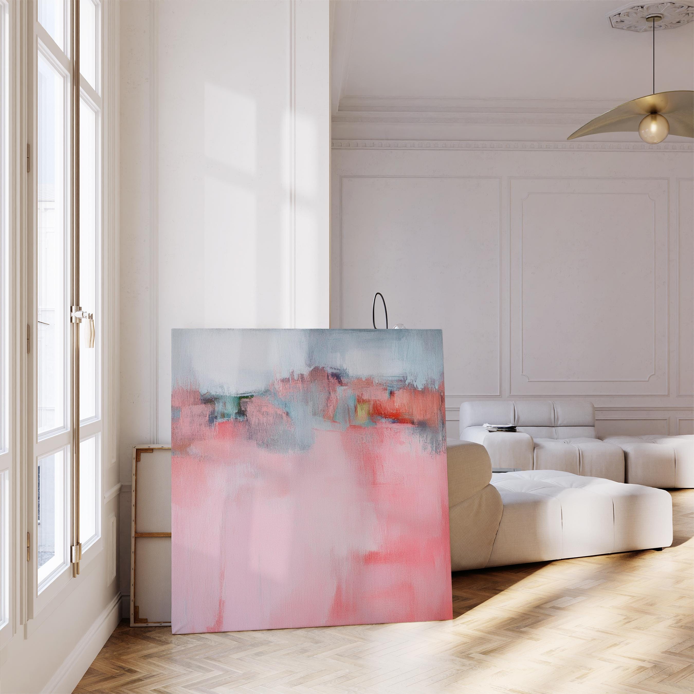 Large Framed Wall Art, colorful canvas, large abstract print, pink painting, large art print, home gift, Pink & Sage Green | Aurora Muse 386