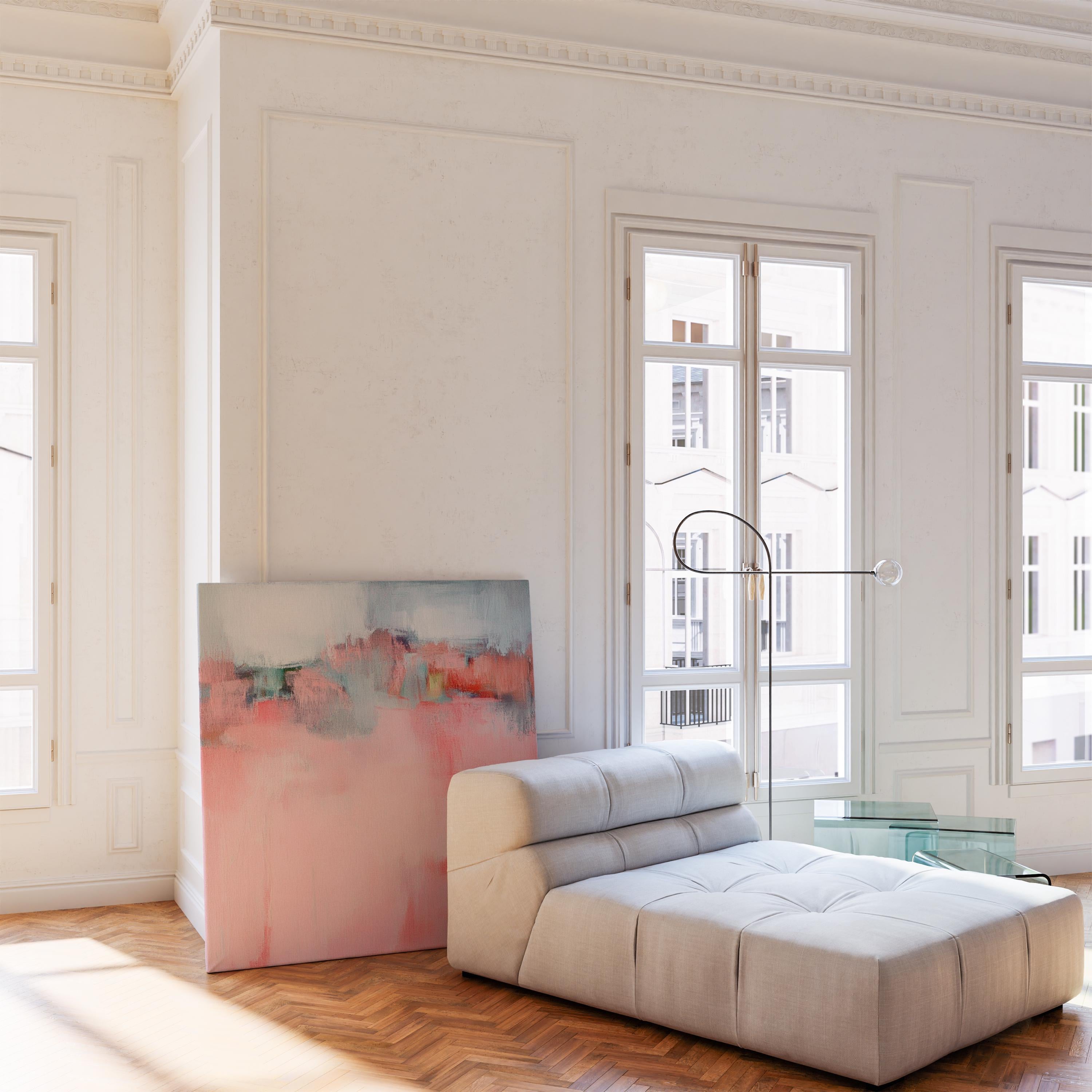 Coral Blush Abstract Canvas Wall Art, Soft Pastel Modern Painting, Oversized Stretched Canvas for Bedroom, Warm Minimalist Decor • MUSE 386