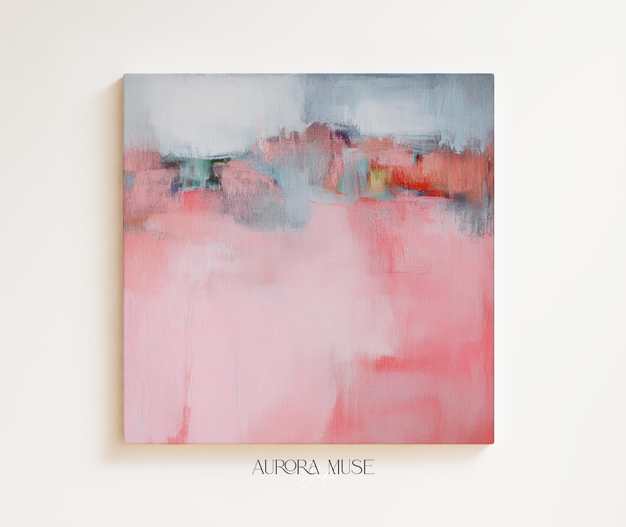Large Framed Wall Art, colorful canvas, large abstract print, pink painting, large art print, home gift, Pink & Sage Green | Aurora Muse 386