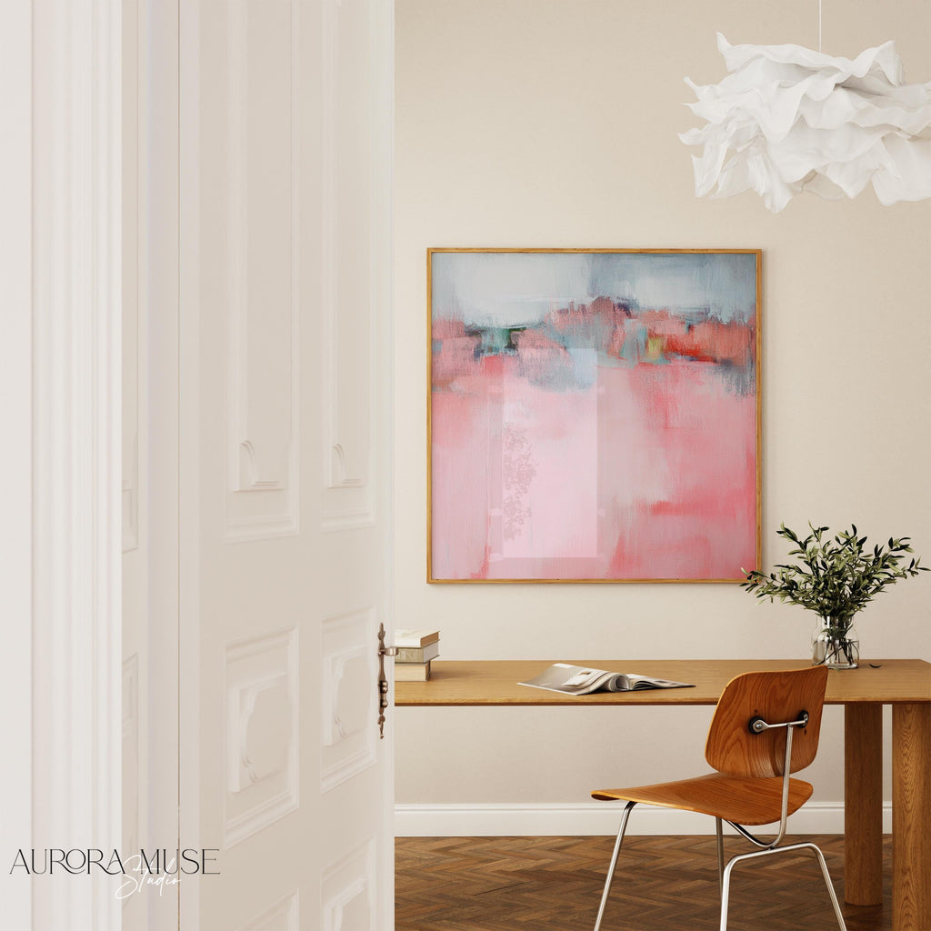 Large Framed Wall Art, colorful canvas, large abstract print, pink painting, large art print, home gift, Pink & Sage Green | Aurora Muse 386