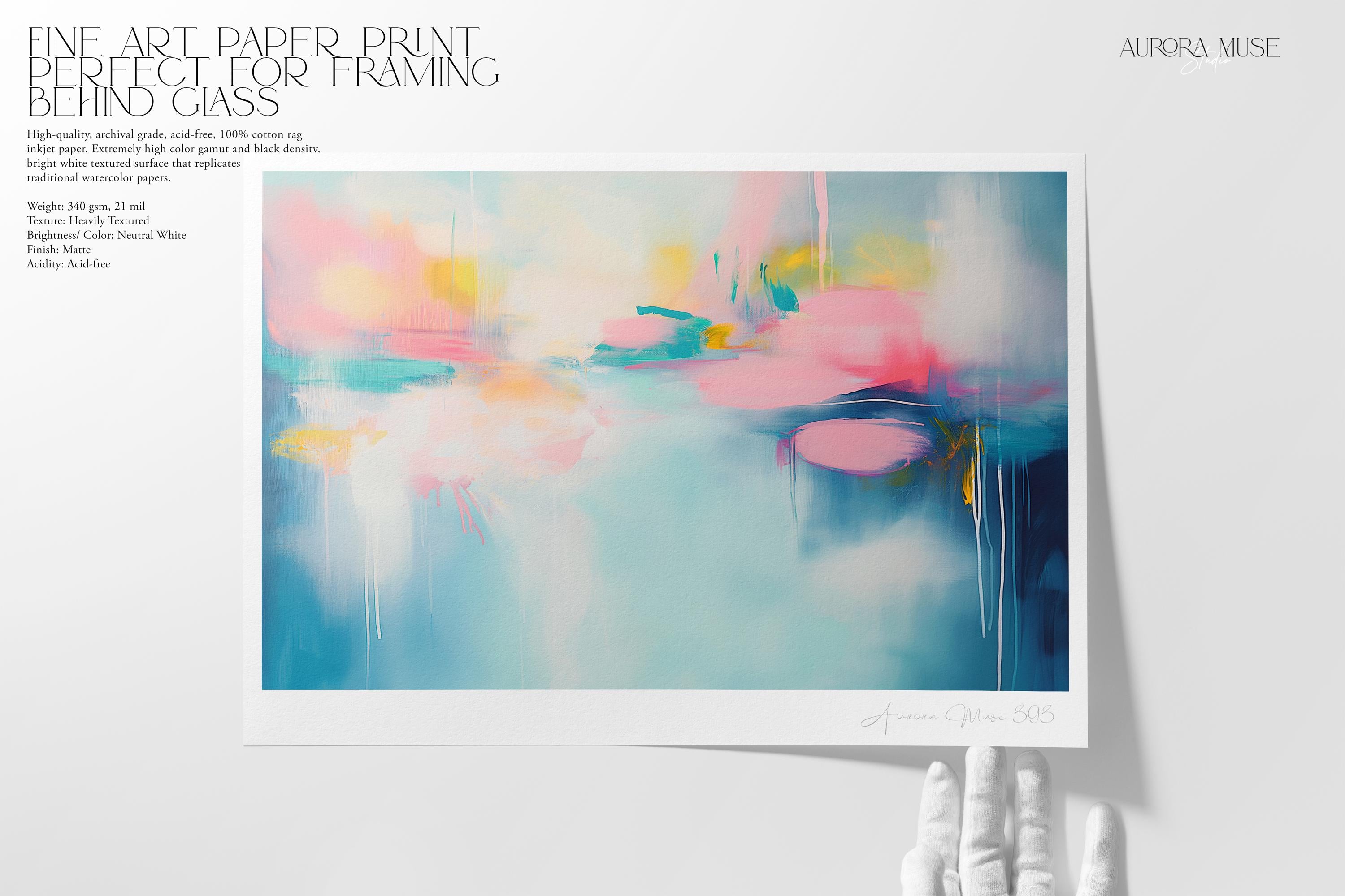 Bright Aqua and Pink Abstract Canvas Art, Framed Square Wall Decor for Modern Homes, Color Pop Painting for Living Room or Office 393