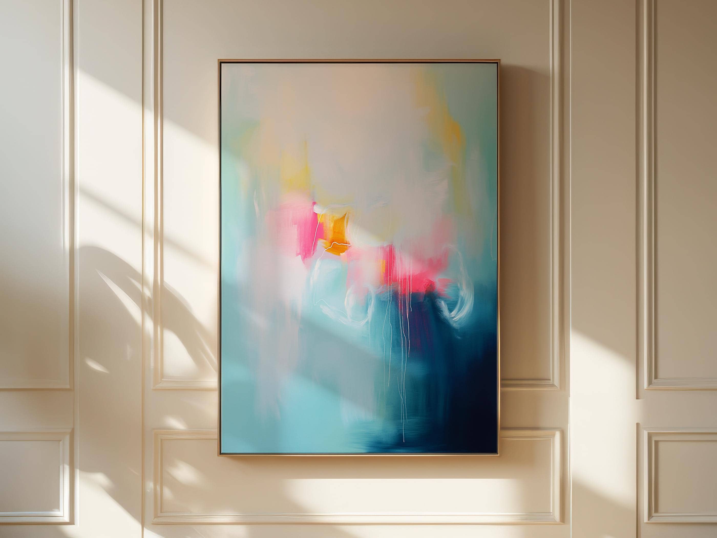 Framed Wall Art | Abstract Painting | Colorful Giclee Canvas Print | Contemporary Home Artwork, Colorful blue Living Room Decor | 392