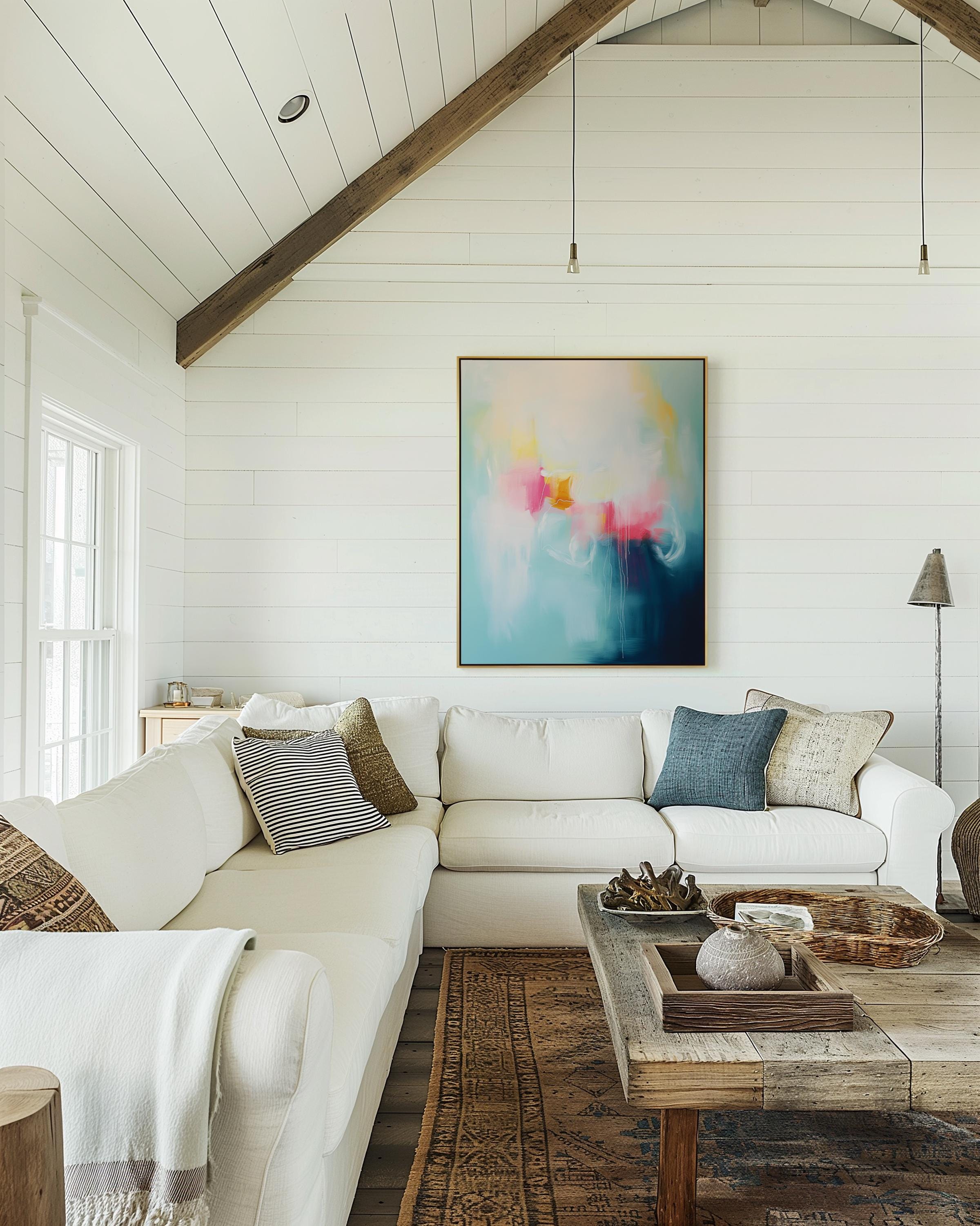 Framed Wall Art | Abstract Painting | Colorful Giclee Canvas Print | Contemporary Home Artwork, Colorful blue Living Room Decor | 392