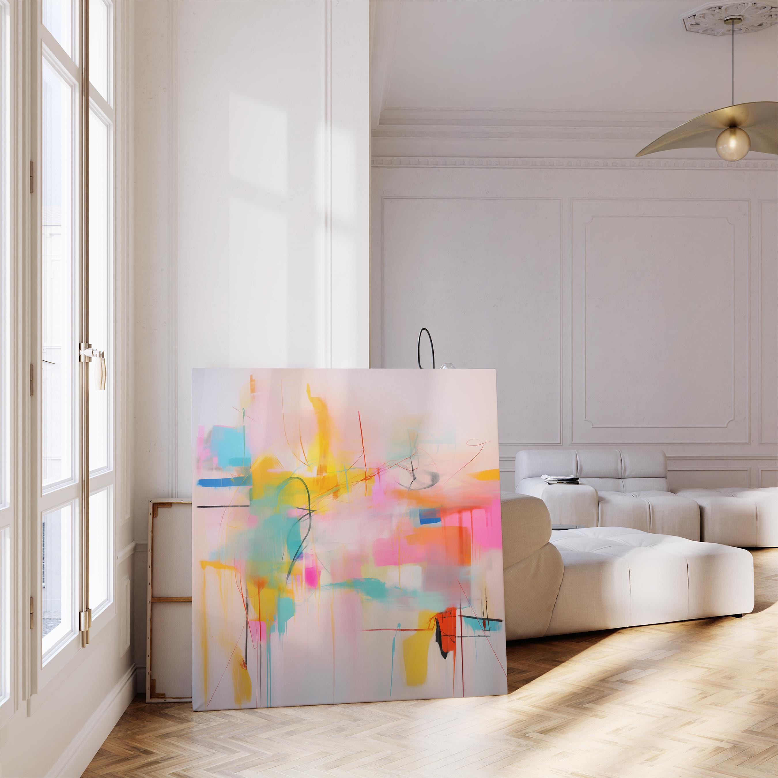 Contemporary Abstract Canvas Art, Colorful Home Wall Decor, Large Statement Piece, Modern Art for Living Room, Pink Yellow | Aurora Muse 031