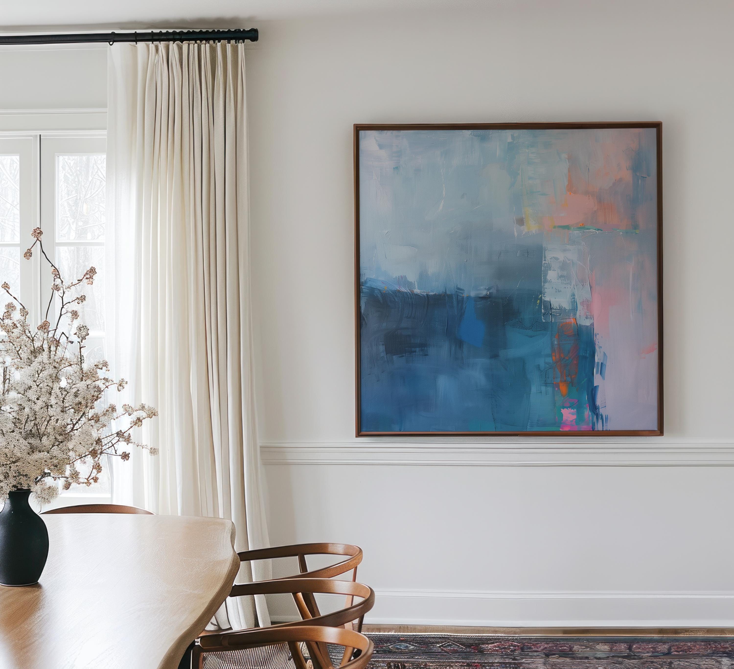 Large Framed Wall Art Abstract Canvas Print - Extra Large Wall Art - Blue Statement Piece for Modern Living Room or Office Decor | 404