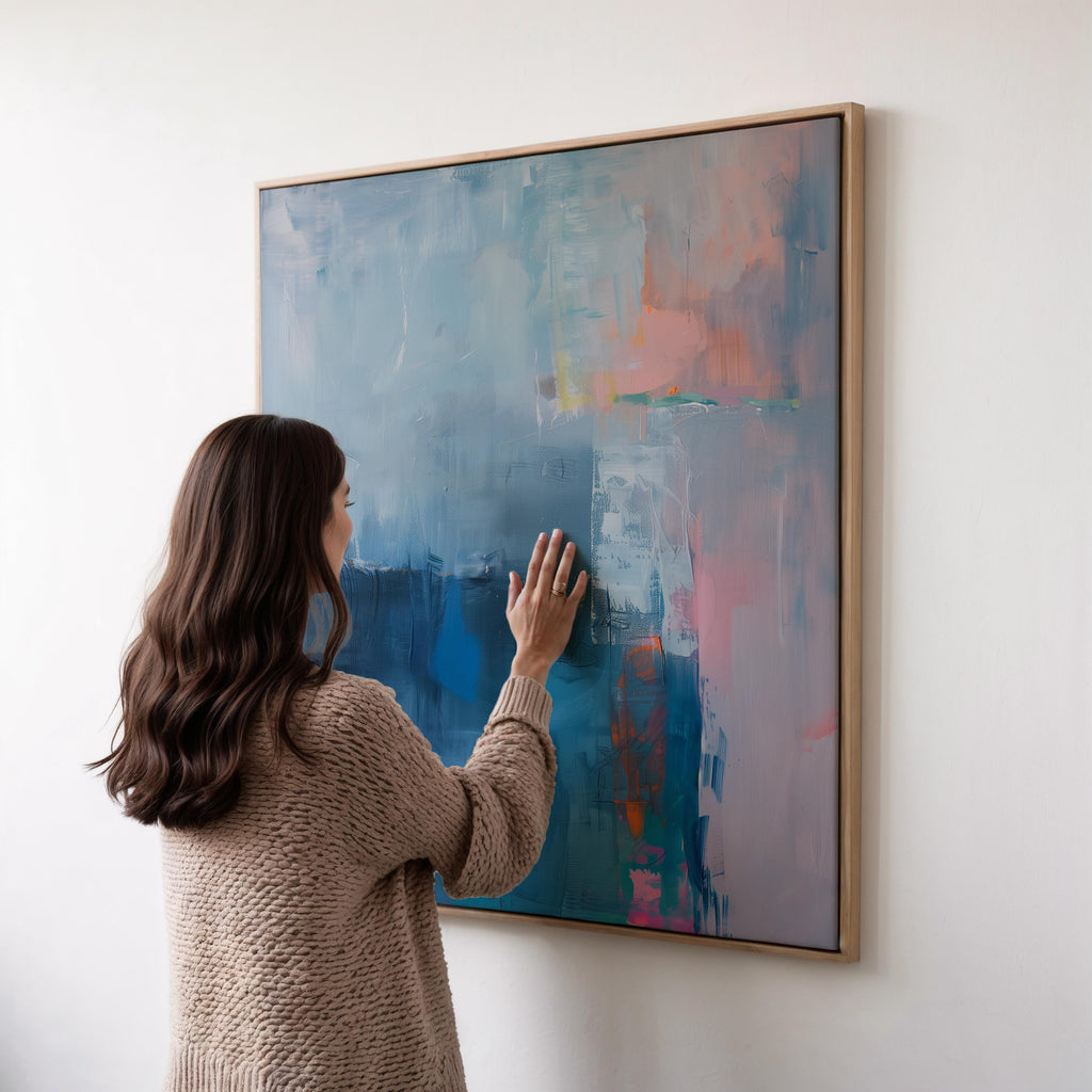 Large Framed Wall Art Abstract Canvas Print - Extra Large Wall Art - Blue Statement Piece for Modern Living Room or Office Decor | 404
