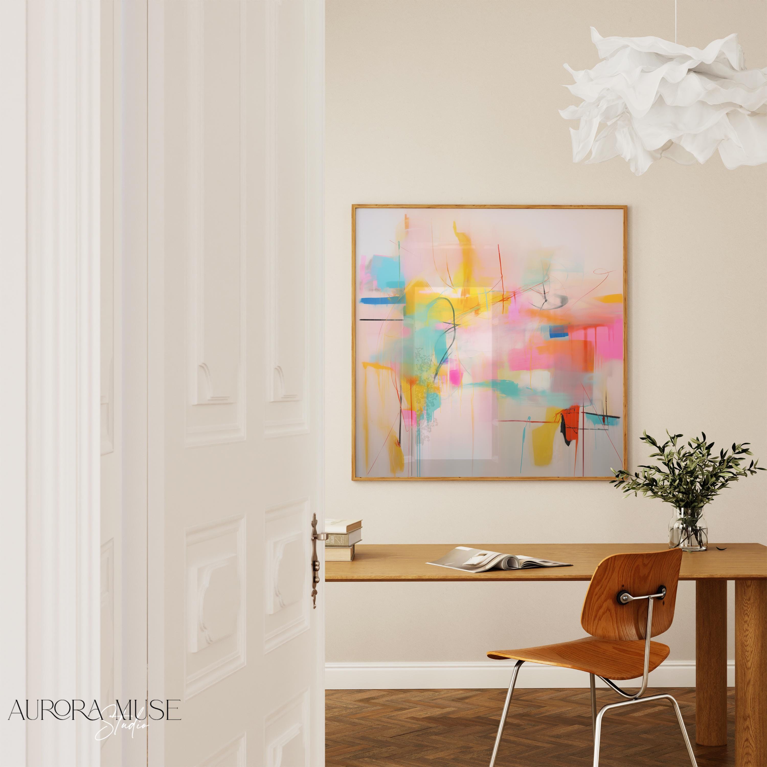 Contemporary Abstract Canvas Art, Colorful Home Wall Decor, Large Statement Piece, Modern Art for Living Room, Pink Yellow | Aurora Muse 031