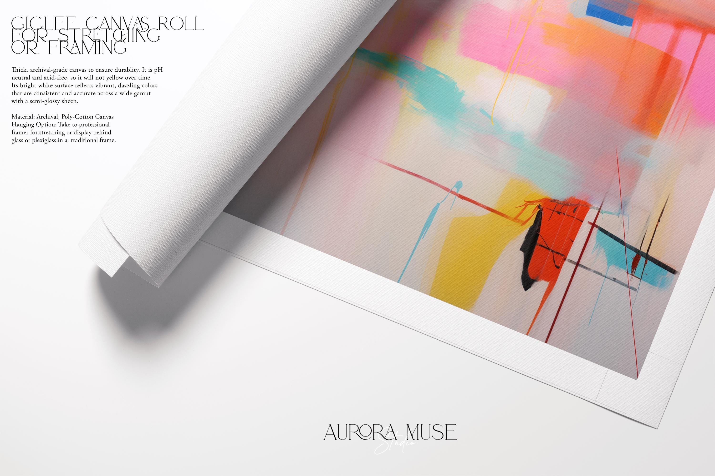 Contemporary Abstract Canvas Art, Colorful Home Wall Decor, Large Statement Piece, Modern Art for Living Room, Pink Yellow | Aurora Muse 031