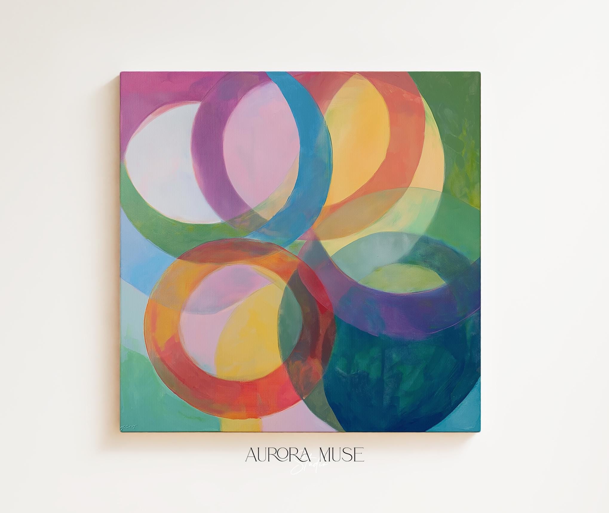 Large Square Geometric Canvas Wall Art · Pink Orange Retro Midcentury Abstract Painting for Home Office Living Room or Studio · Modern Colorful Wall Decor on Premium Artist Canvas Printed with Museum-Grade Giclée Inks · Oversized Statement Art Ready to Hang · Muse Studio Color Pulse 399