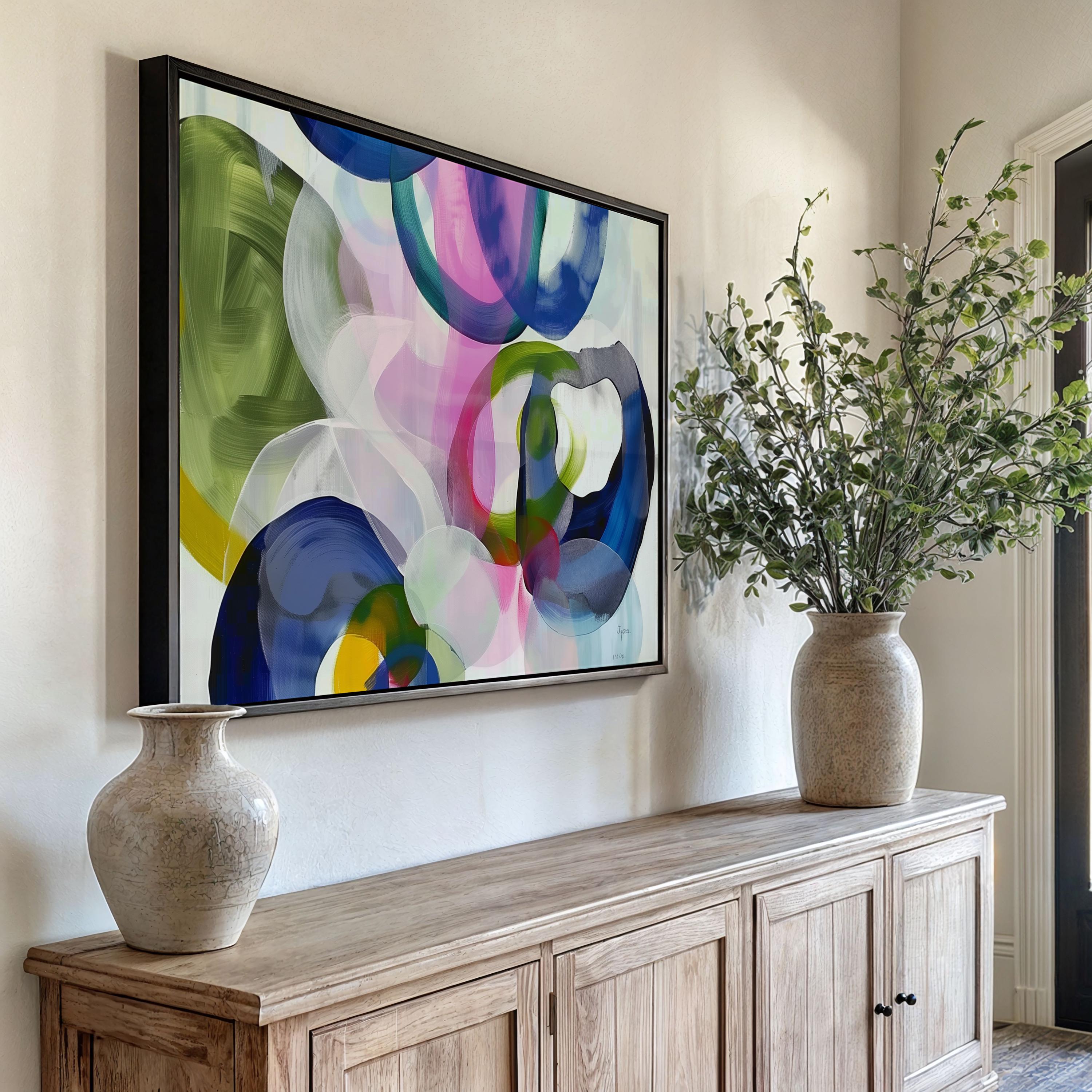 Abstract Painting Wall Art, Large Canvas Print, Modern Giclee Print, Blue Pink Green Art, Bold Colorful Decor | Aurora Muse 411