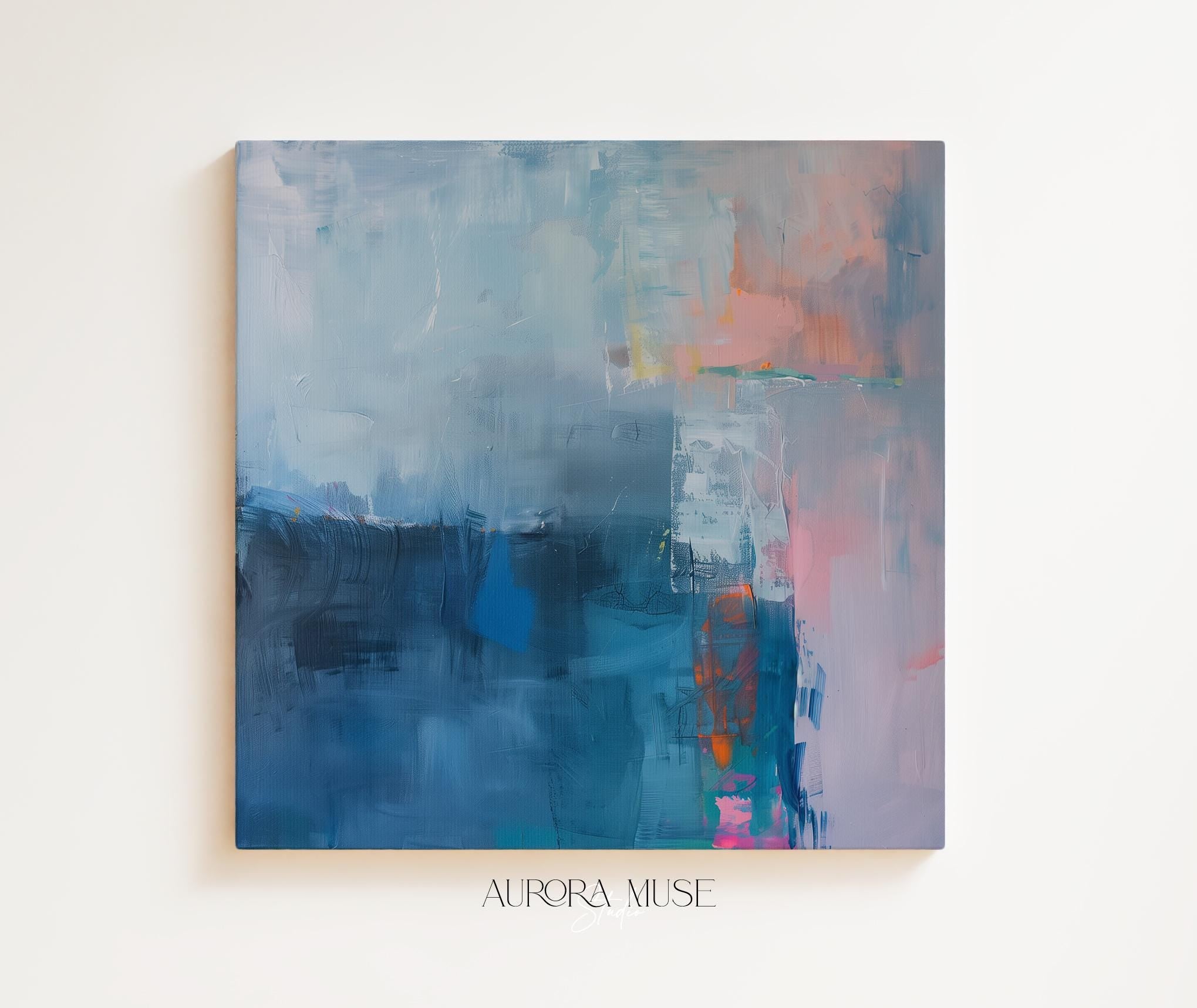 Large Framed Wall Art Abstract Canvas Print - Extra Large Wall Art - Blue Statement Piece for Modern Living Room or Office Decor | 404