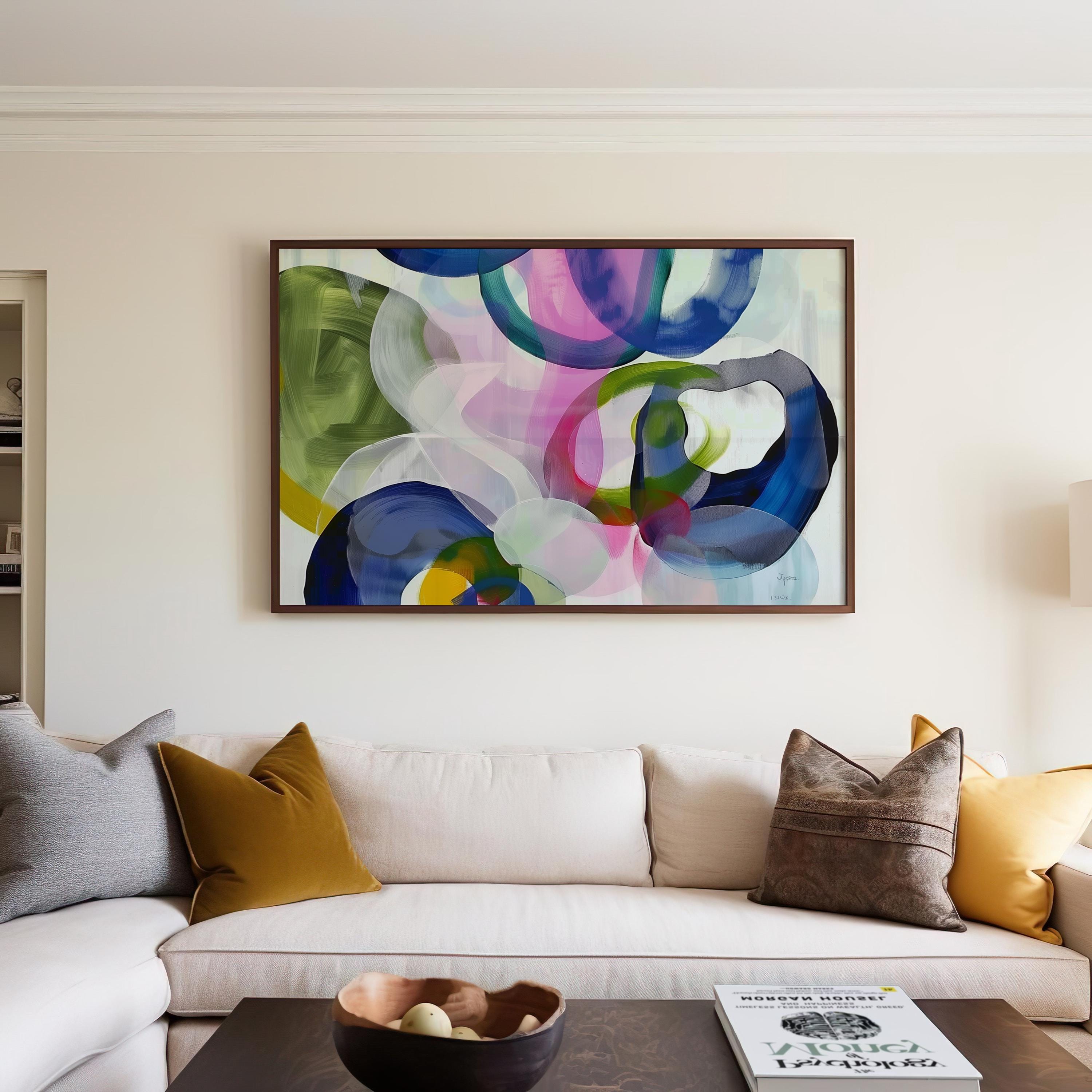 Abstract Painting Wall Art, Large Canvas Print, Modern Giclee Print, Blue Pink Green Art, Bold Colorful Decor | Aurora Muse 411