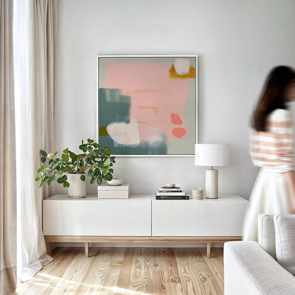 Large Framed Abstract Wall Art | Colorful Pink & Sage Green Canvas Print | Modern Home Decor Gift | Aurora Muse 361
