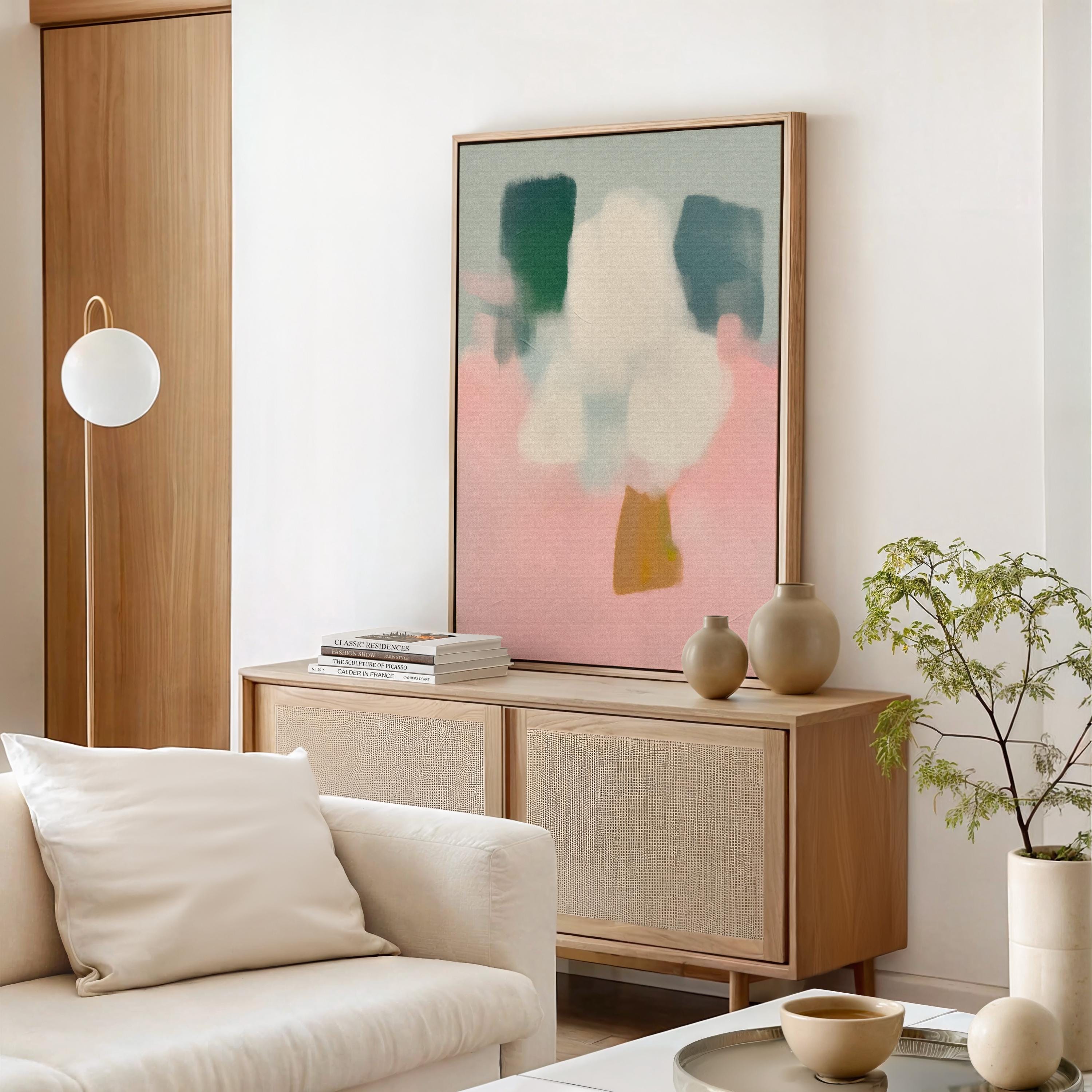 Framed Wall art, abstract painting, large canvas art, giclee print, modern abstract art, art print, Contemporary Sage Green + Pink art | 362