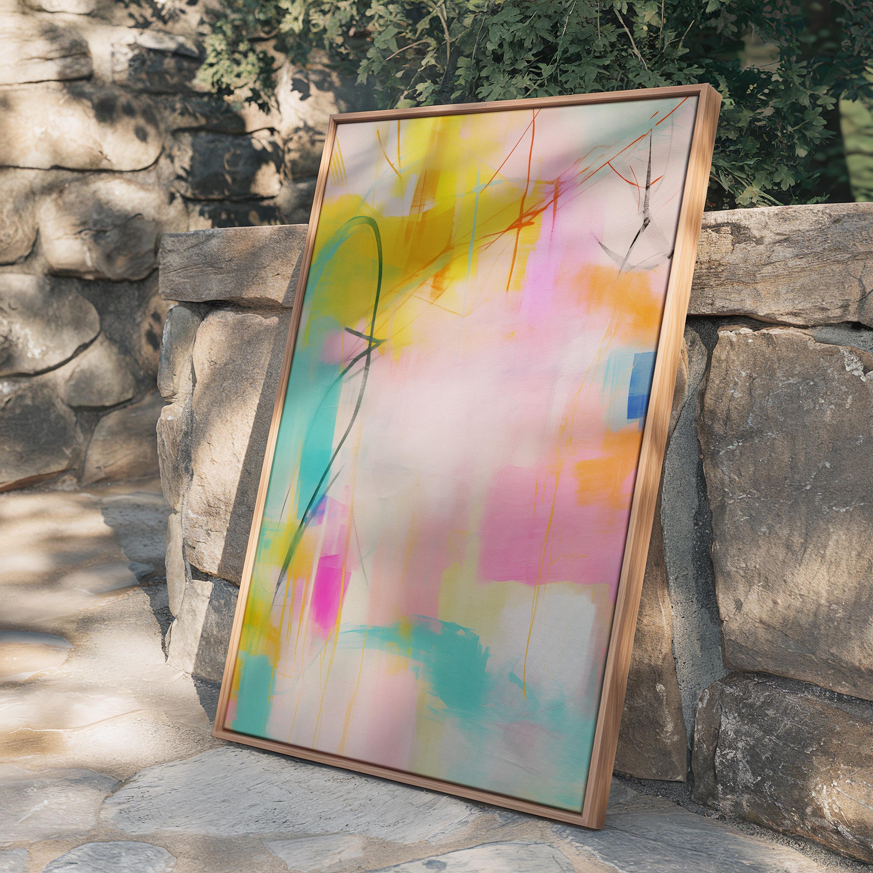 Large art print, colorful abstract painting, Large Abstract art print with teal pink and yellow, colorful home decor wall art gift | 003