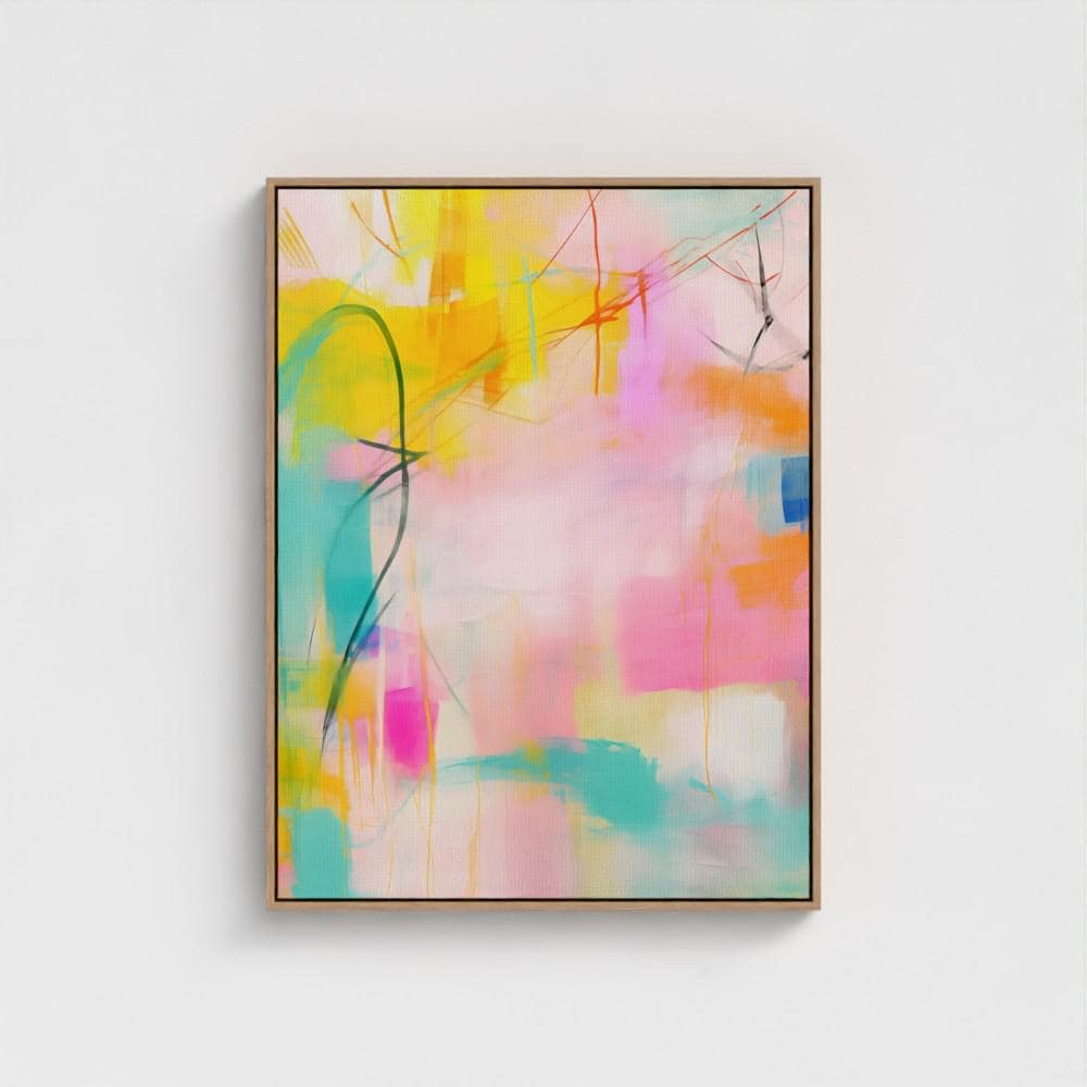 Large art print, colorful abstract painting, Large Abstract art print with teal pink and yellow, colorful home decor wall art gift | 003