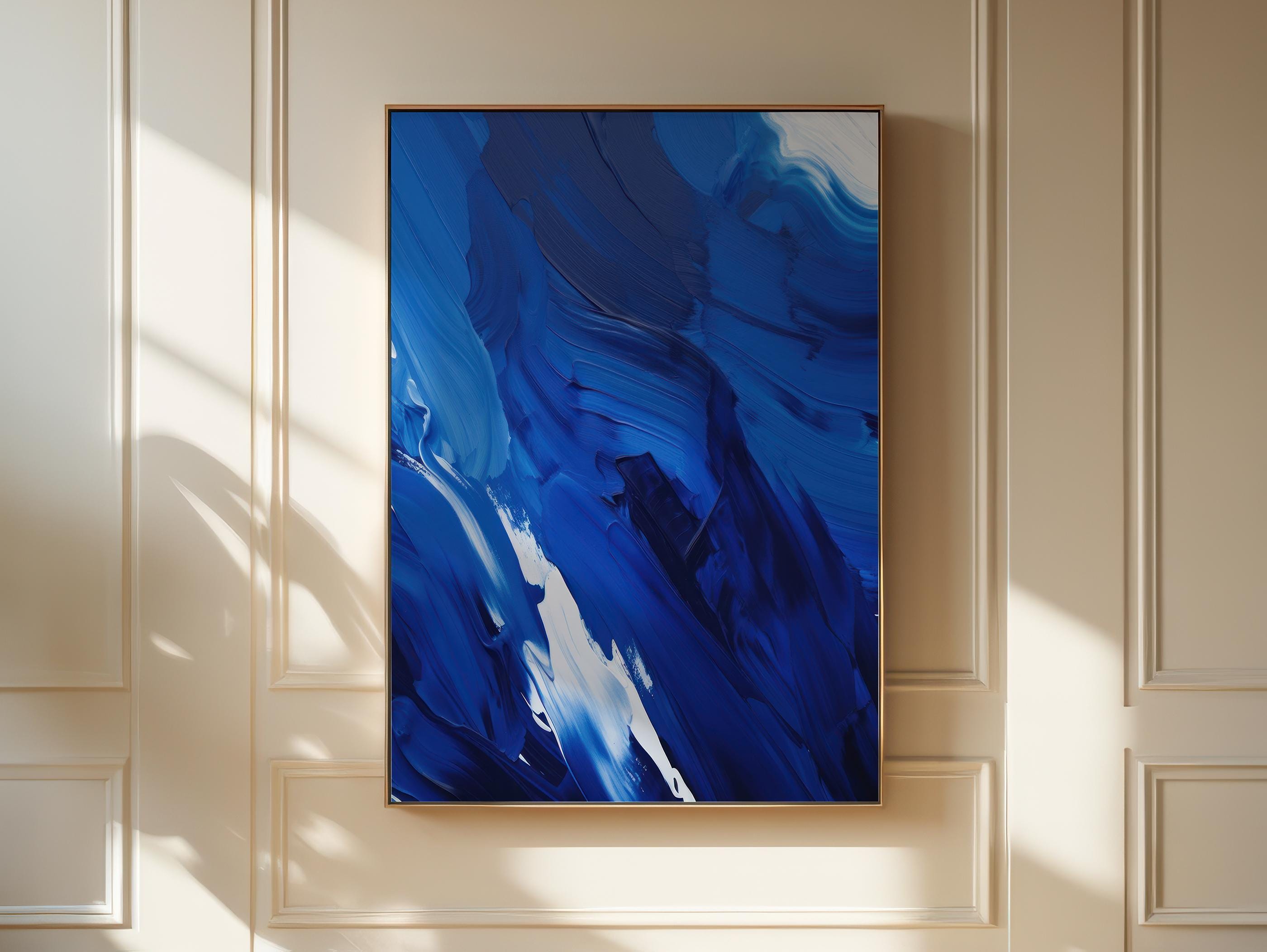 Abstract Framed Canvas – Abstract Painting Print, Coastal Blue Abstract Canvas Wall Art – Summer Coastal Beach Lake House Decor, Blue | 225