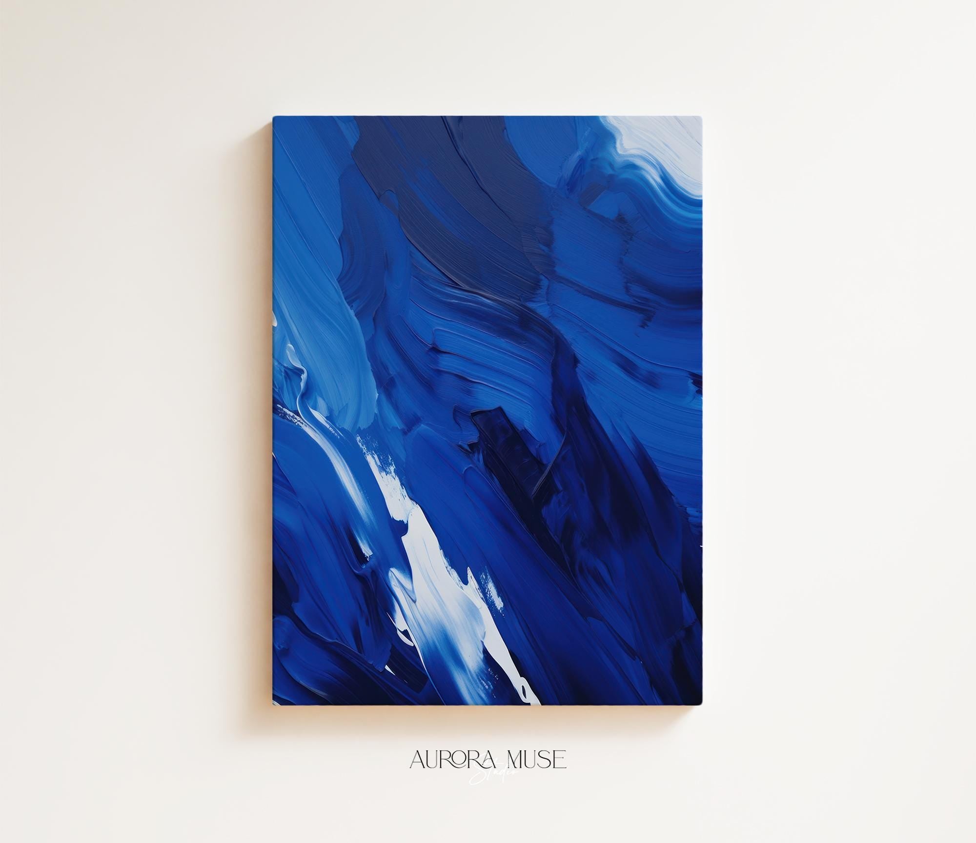 Abstract Framed Canvas – Abstract Painting Print, Coastal Blue Abstract Canvas Wall Art – Summer Coastal Beach Lake House Decor, Blue | 225