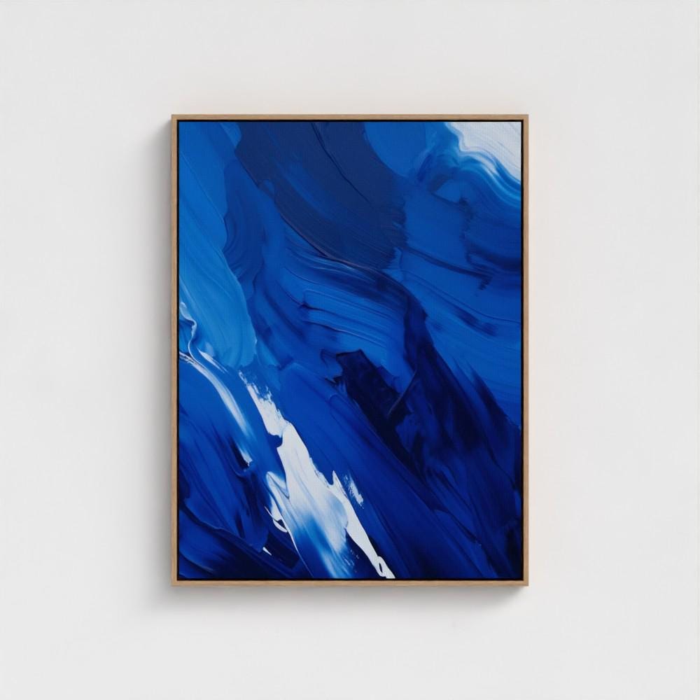 Abstract Framed Canvas – Abstract Painting Print, Coastal Blue Abstract Canvas Wall Art – Summer Coastal Beach Lake House Decor, Blue | 225