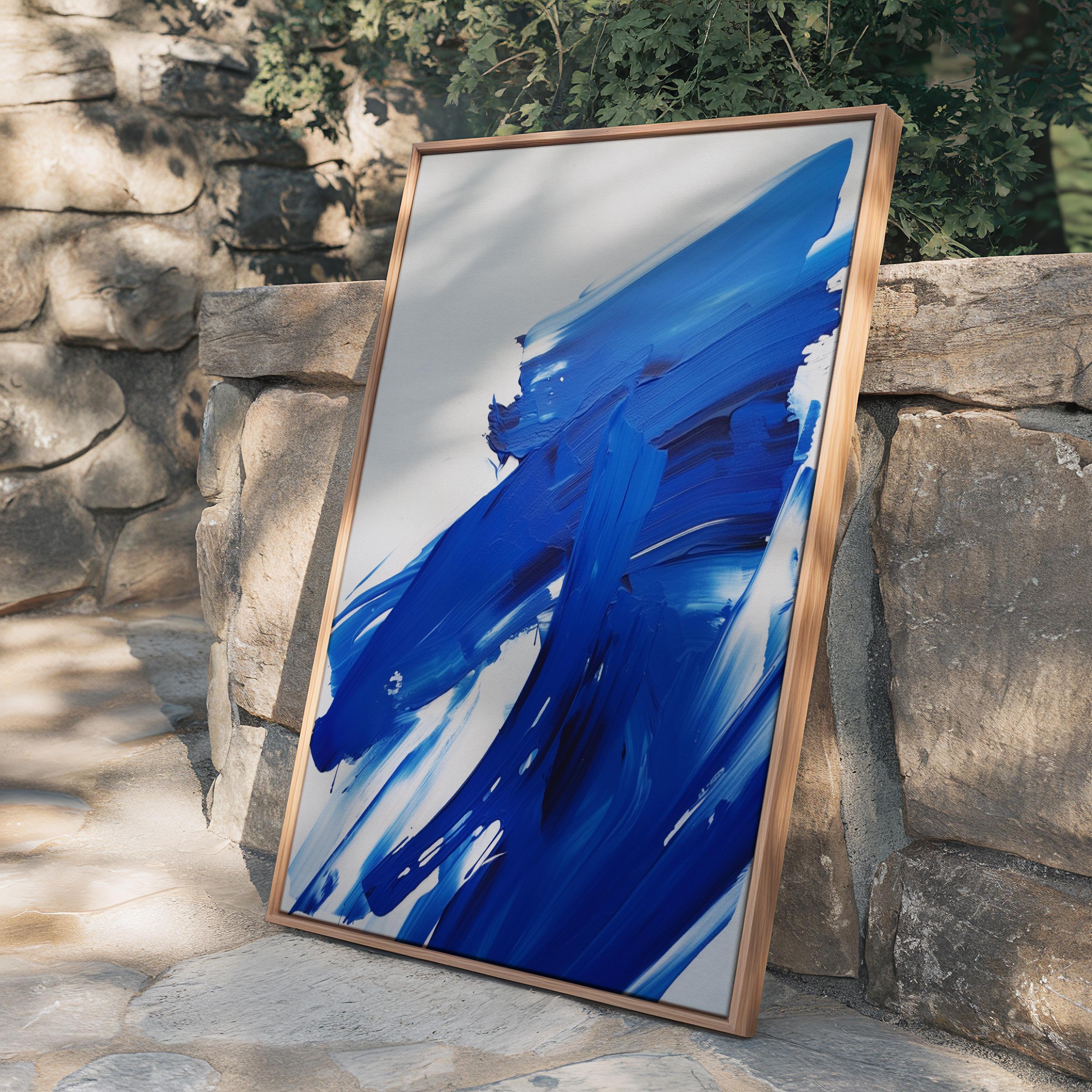Modern Abstract Framed Canvas – Large Colorful Wall Art for Living Room, Summer Coastal House Decor, Giclee Print, Blue | 226