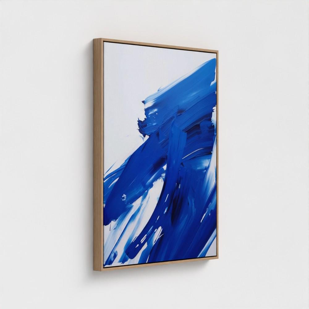 Modern Abstract Framed Canvas – Large Colorful Wall Art for Living Room, Summer Coastal House Decor, Giclee Print, Blue | 226