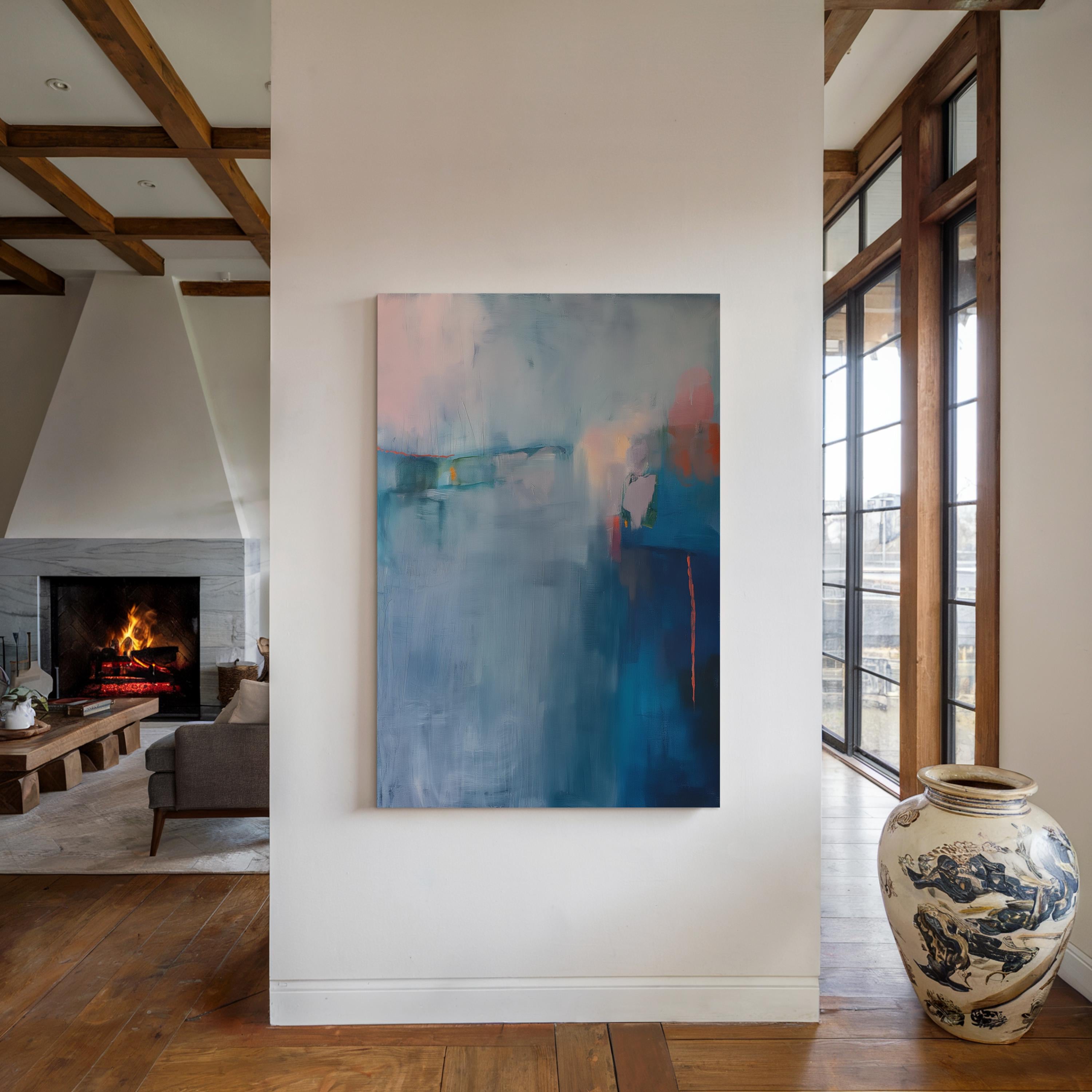 Abstract Painting Print, Coastal Blue Abstract Canvas Wall Art – Framed Summer Beach House Decor, Giclee Print, Blue | 265