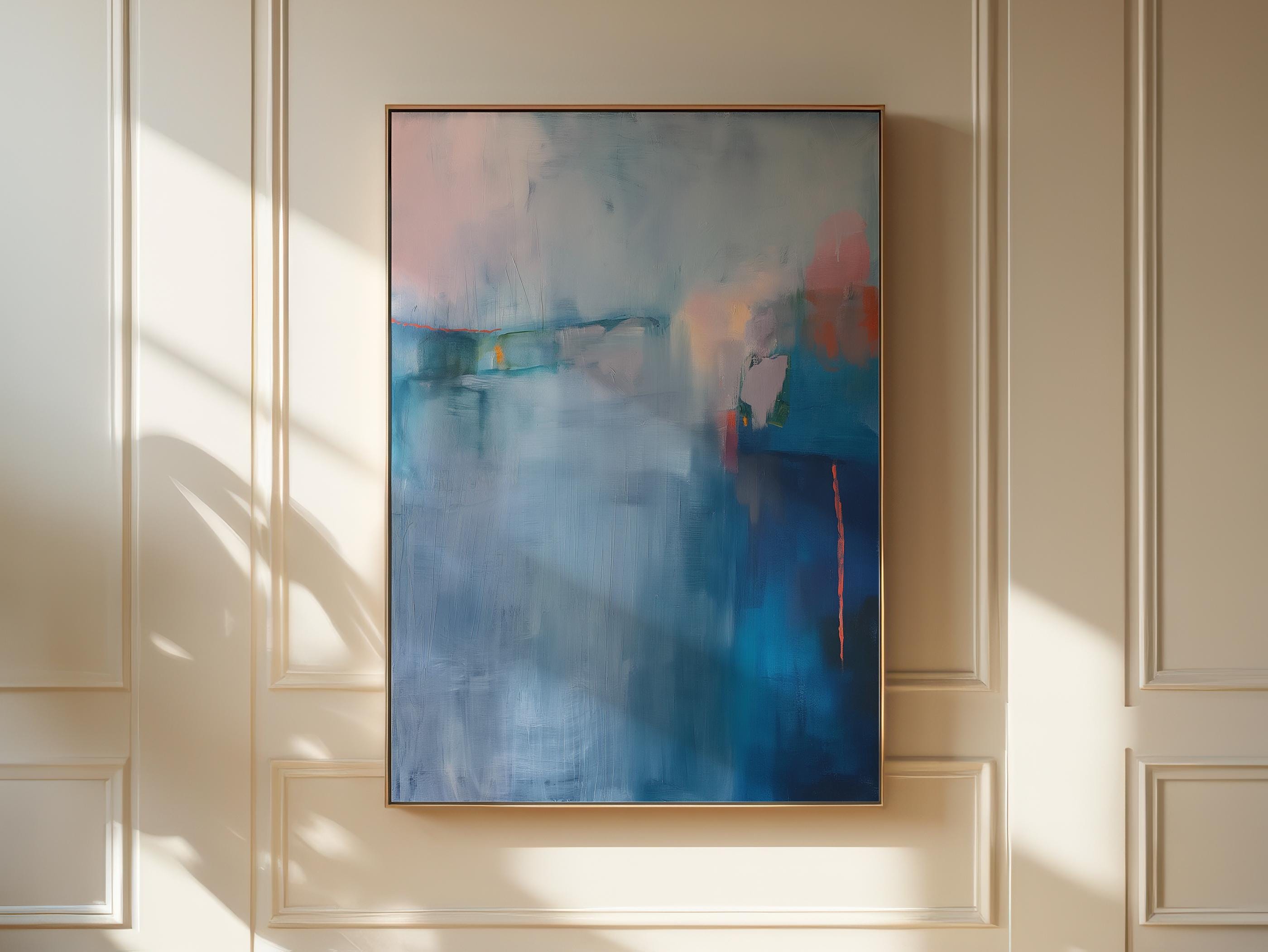 Abstract Painting Print, Coastal Blue Abstract Canvas Wall Art – Framed Summer Beach House Decor, Giclee Print, Blue | 265