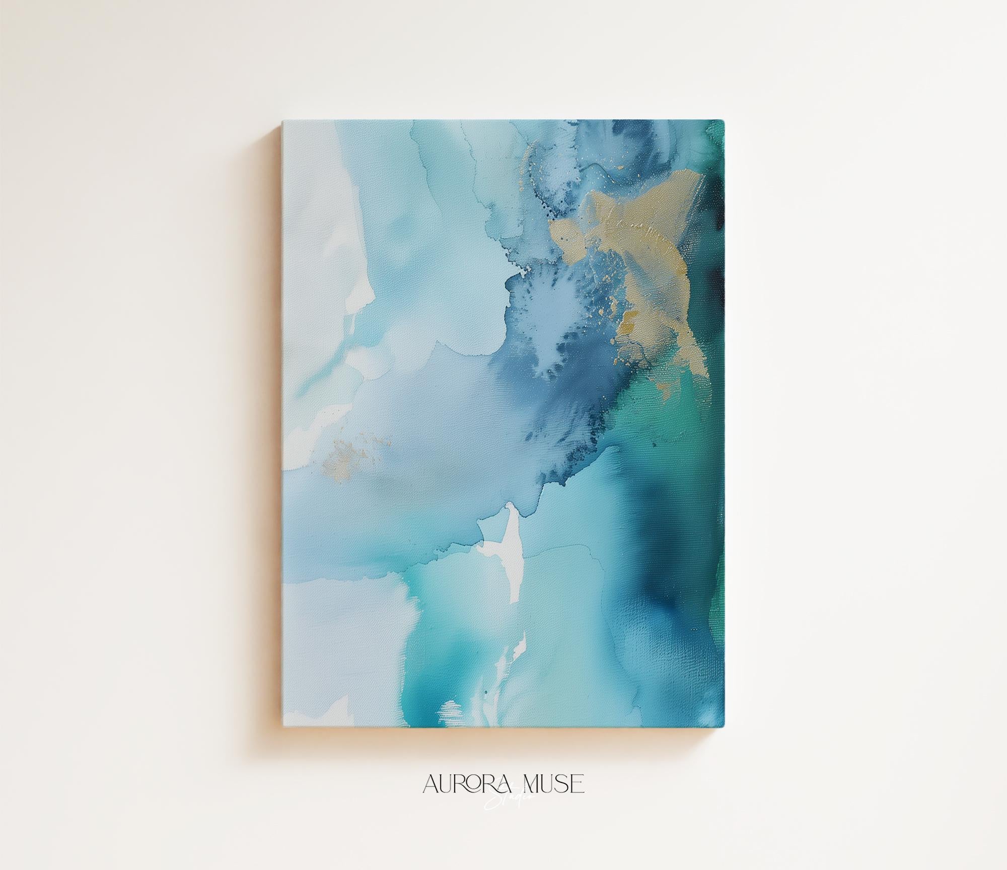Abstract Painting Print, Coastal Blue Abstract Canvas Wall Art – Framed Summer Beach House Decor, Giclee Print, Blue | 265