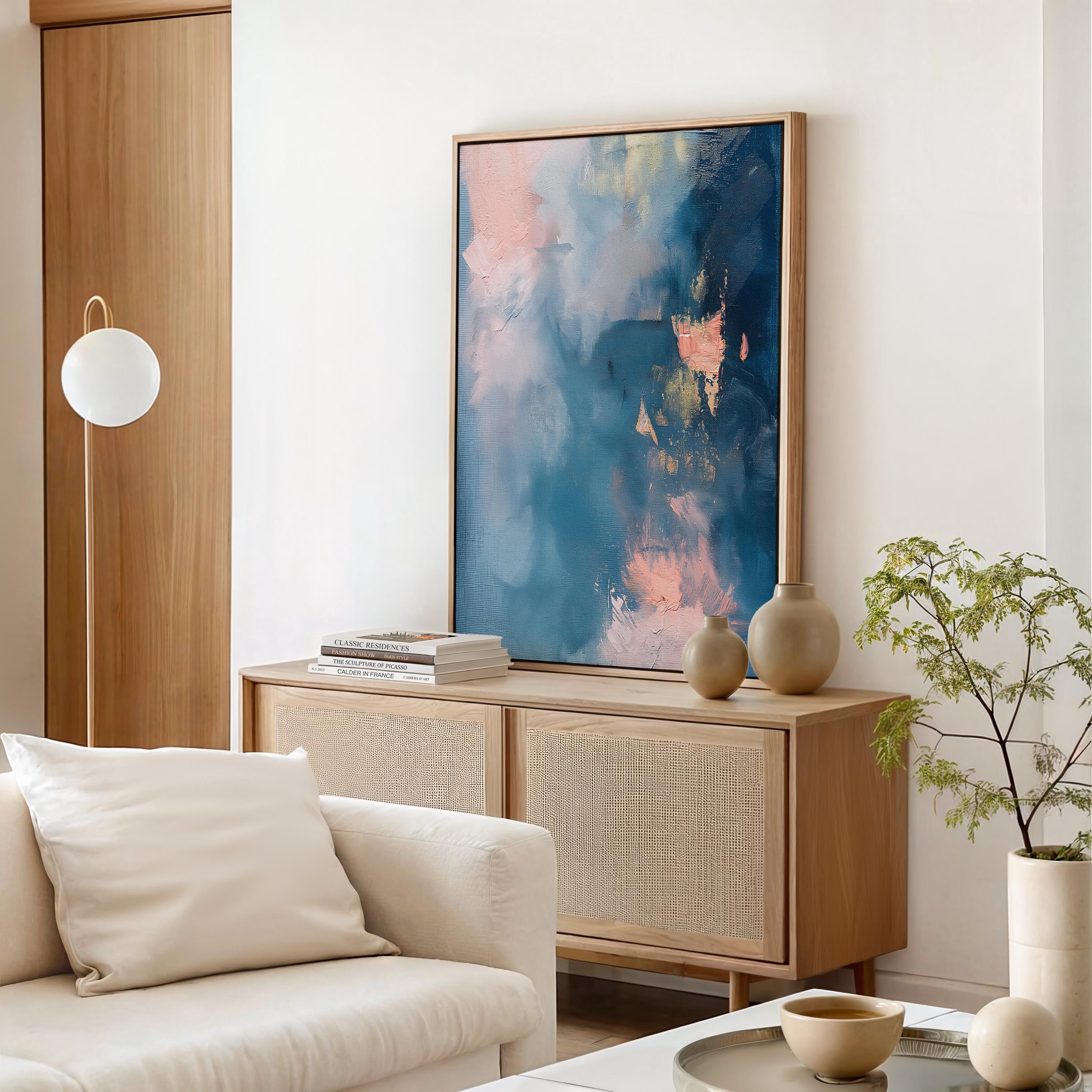 Framed Wall Art | Abstract Painting | Colorful Giclee Canvas Print | Blue Summer Decor | 329