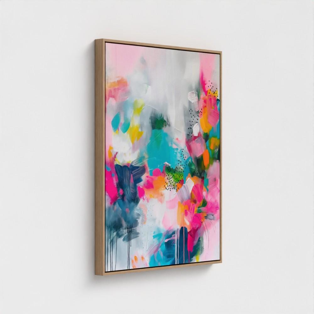 Framed Wall Art | Abstract Painting | Colorful Giclee Canvas Print | Pink & Multicolor | Decor for Living Room, Dorm Art | 255