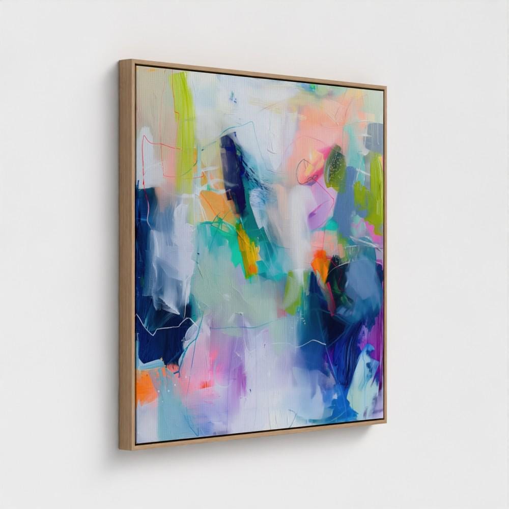 Colorful abstract art print on framed canvas, perfect for vibrant wall decor, modern home design, office decor, and staging projects. Large statement art featuring bold brushstrokes and colorful texture. Ready-to-hang giclée canvas adds energy to any living space. 
Soft Abstract Wall Art Modern Colorful Painting in Blue Lavender and Green Large Canvas Art for Bedroom Living Room or Office Decor 249