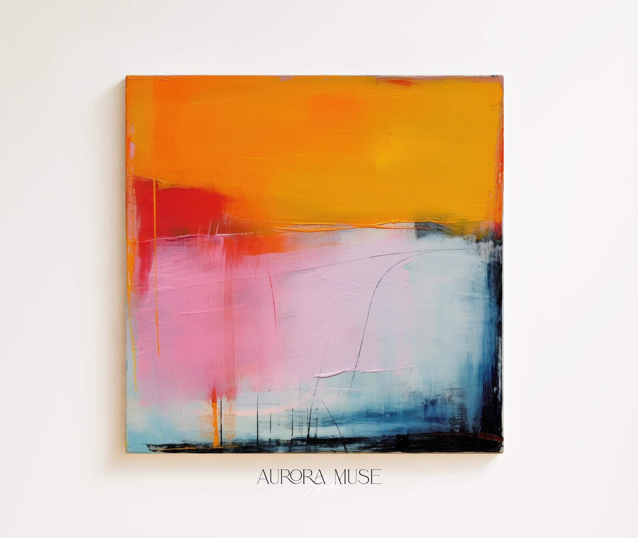 Large Abstract Canvas Print, Colorful Wall Art, Modern Home Decor, Bold Statement Piece, Contemporary Living Room Art, Orange Blue | 107