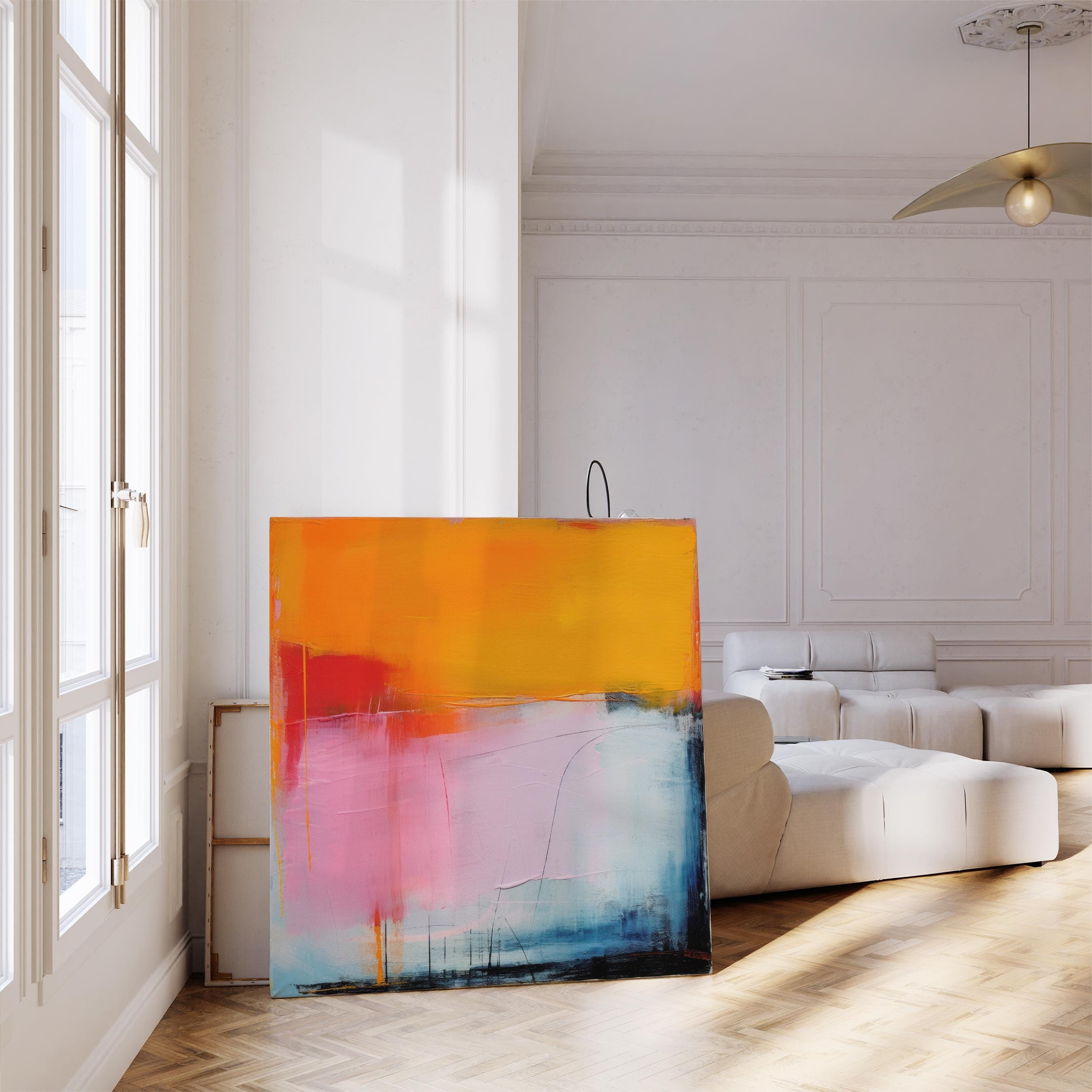 Large Abstract Canvas Print, Colorful Wall Art, Modern Home Decor, Bold Statement Piece, Contemporary Living Room Art, Orange Blue | 107