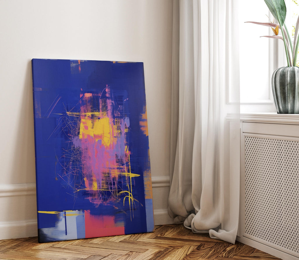 Colorful Abstract Wall Art Vertical Canvas Painting Blue Yellow Pink Modern Giclee Print Large Contemporary Artwork for Home Decor 002