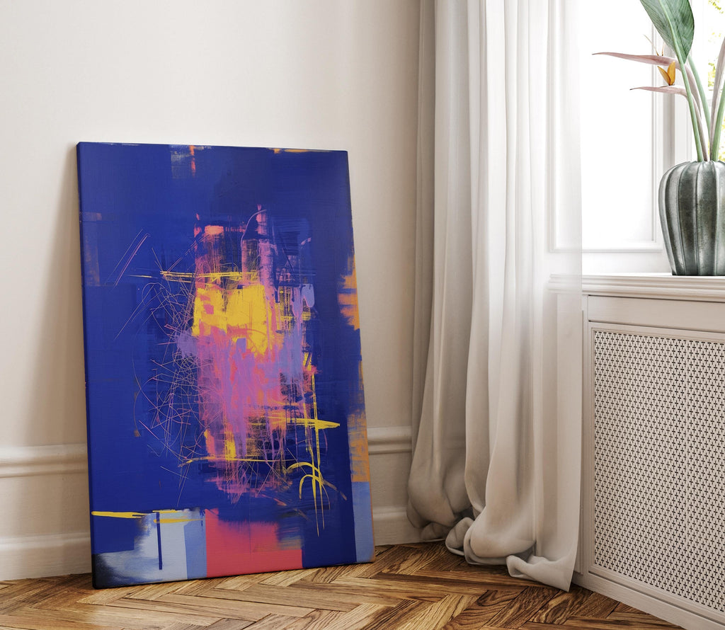 Colorful Abstract Wall Art Vertical Canvas Painting Blue Yellow Pink Modern Giclee Print Large Contemporary Artwork for Home Decor 002