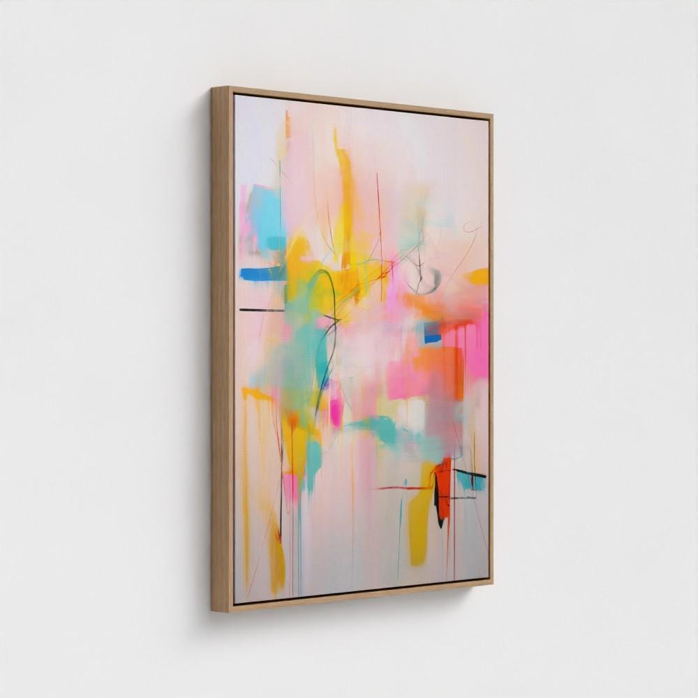 Vertical Abstract Wall Art Framed Canvas Painting Pink Yellow Aqua Modern Giclee Print Large Colorful Artwork for Living Room Decor 031 Colorful abstract art print on framed canvas, perfect for vibrant wall decor, modern home design, office decor, and staging projects. Large statement art featuring bold brushstrokes and colorful texture. Ready-to-hang giclée canvas adds energy to any living space.