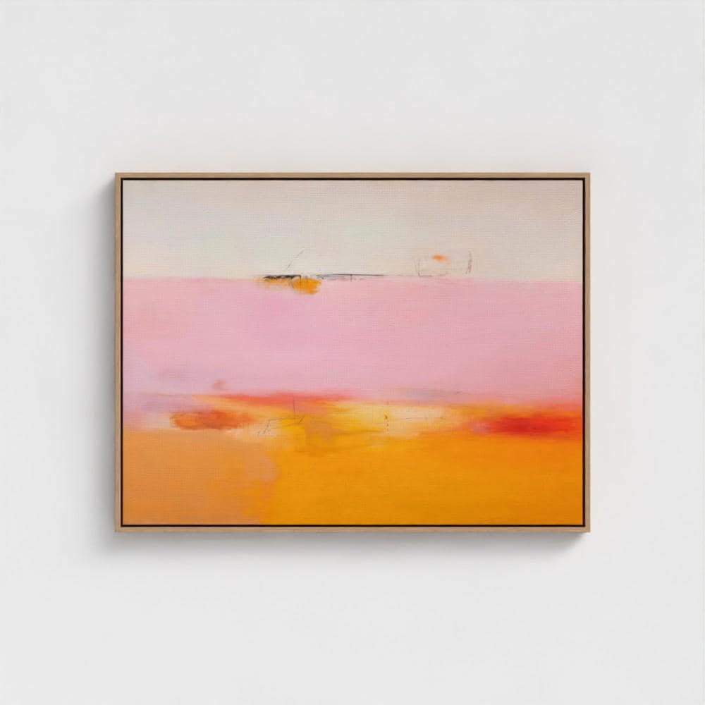Colorful abstract art print on framed canvas, perfect for vibrant wall decor, modern home design, office decor, and staging projects. Large statement art featuring bold brushstrokes and colorful texture. Ready-to-hang giclée canvas adds energy to any living space. Framed Abstract Wall Art Horizontal Canvas Painting Pink Orange Minimalist Modern Giclee Print Large Living Room Decor for Home 068