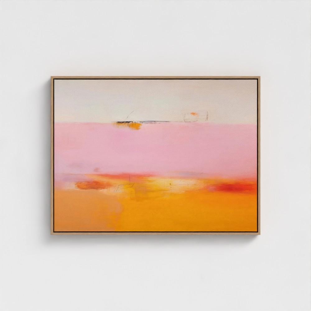 Colorful abstract art print on framed canvas, perfect for vibrant wall decor, modern home design, office decor, and staging projects. Large statement art featuring bold brushstrokes and colorful texture. Ready-to-hang giclée canvas adds energy to any living space. Framed Abstract Wall Art Horizontal Canvas Painting Pink Orange Minimalist Modern Giclee Print Large Living Room Decor for Home 068