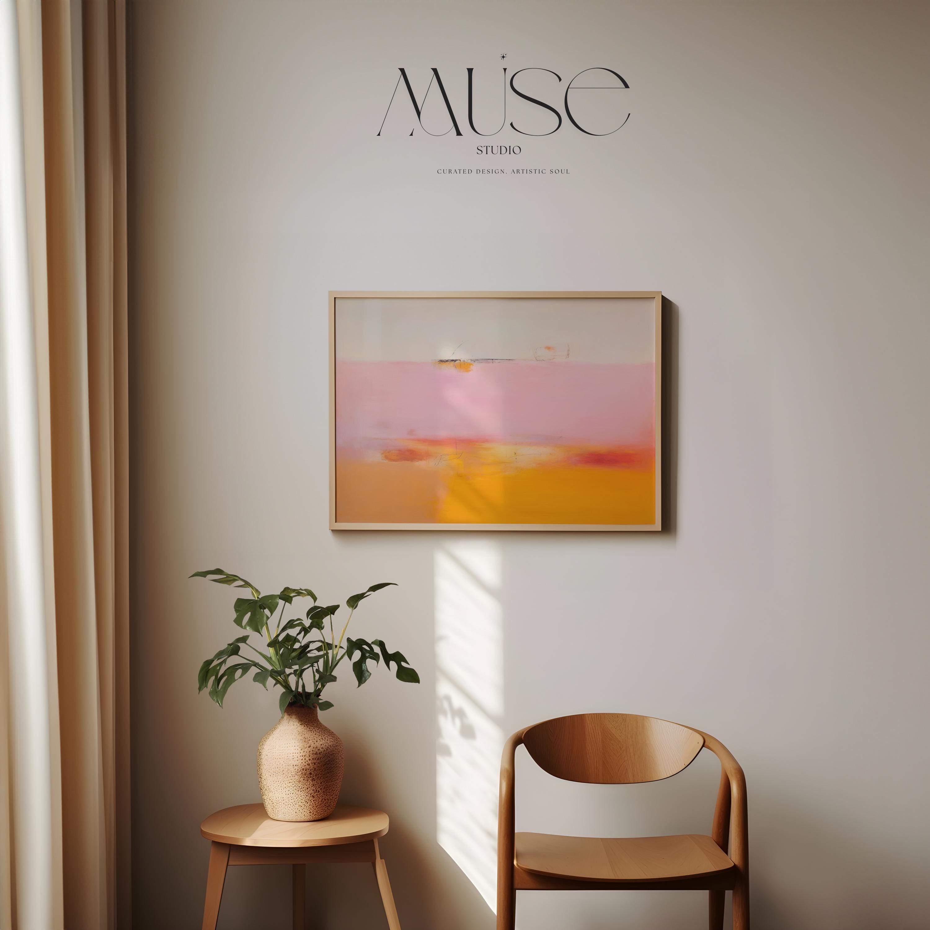 Abstract Art Print Pink Orange Horizontal Artwork Modern Minimalist Giclee Poster Soft Pastel Wall Decor for Living Room or Bedroom 068