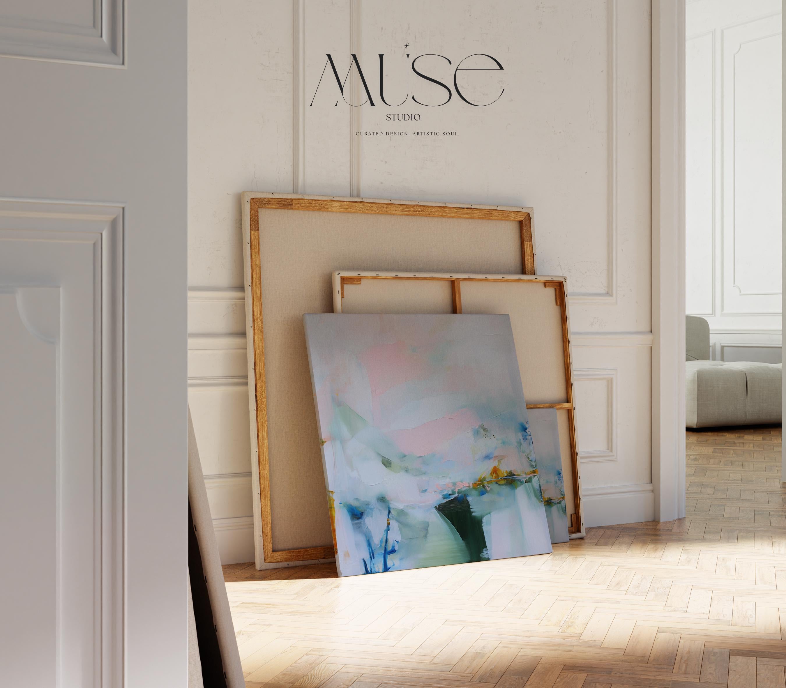 Soft Pastel Abstract Canvas Art Modern Landscape Painting Light Blue Pink Green Wall Decor Horizontal Statement | Muse Studio 420