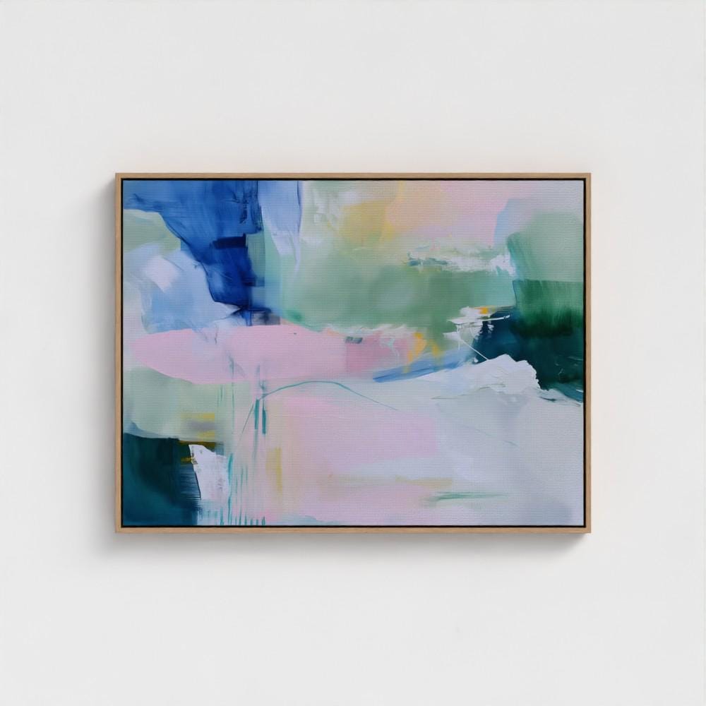 Colorful abstract art print on framed canvas, perfect for vibrant wall decor, modern home design, office decor, and staging projects. Large statement art featuring bold brushstrokes and colorful texture. Ready-to-hang giclée canvas adds energy to any living space.