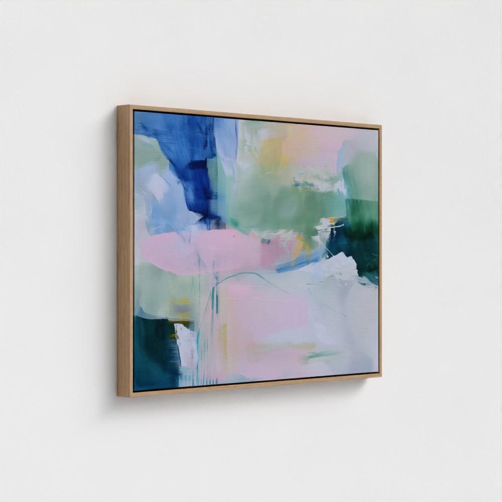 Colorful abstract art print on framed canvas, perfect for vibrant wall decor, modern home design, office decor, and staging projects. Large statement art featuring bold brushstrokes and colorful texture. Ready-to-hang giclée canvas adds energy to any living space.