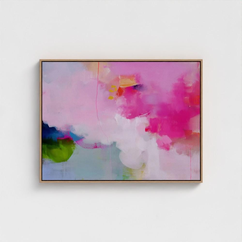 Colorful abstract art print on framed canvas, perfect for vibrant wall decor, modern home design, office decor, and staging projects. Large statement art featuring bold brushstrokes and colorful texture. Ready-to-hang giclée canvas adds energy to any living space. Framed Abstract Wall Art Horizontal Pink Green Canvas Painting Colorful Modern Decor for Living Room or Office 424