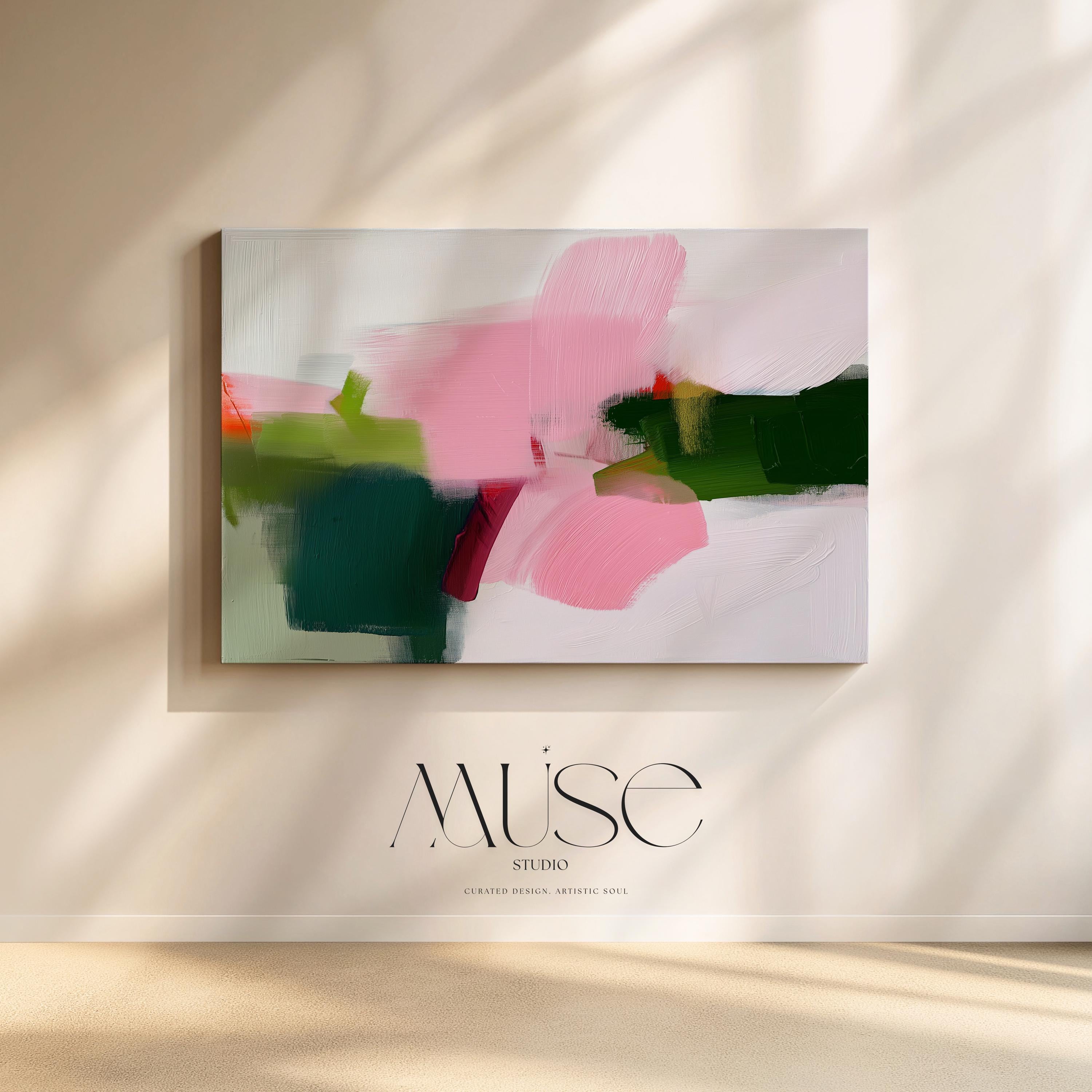 Abstract Canvas Wall Art in Olive Green Blush Pink White Modern Minimalist Painting for Contemporary Home Decor & Curated Interiors | 431