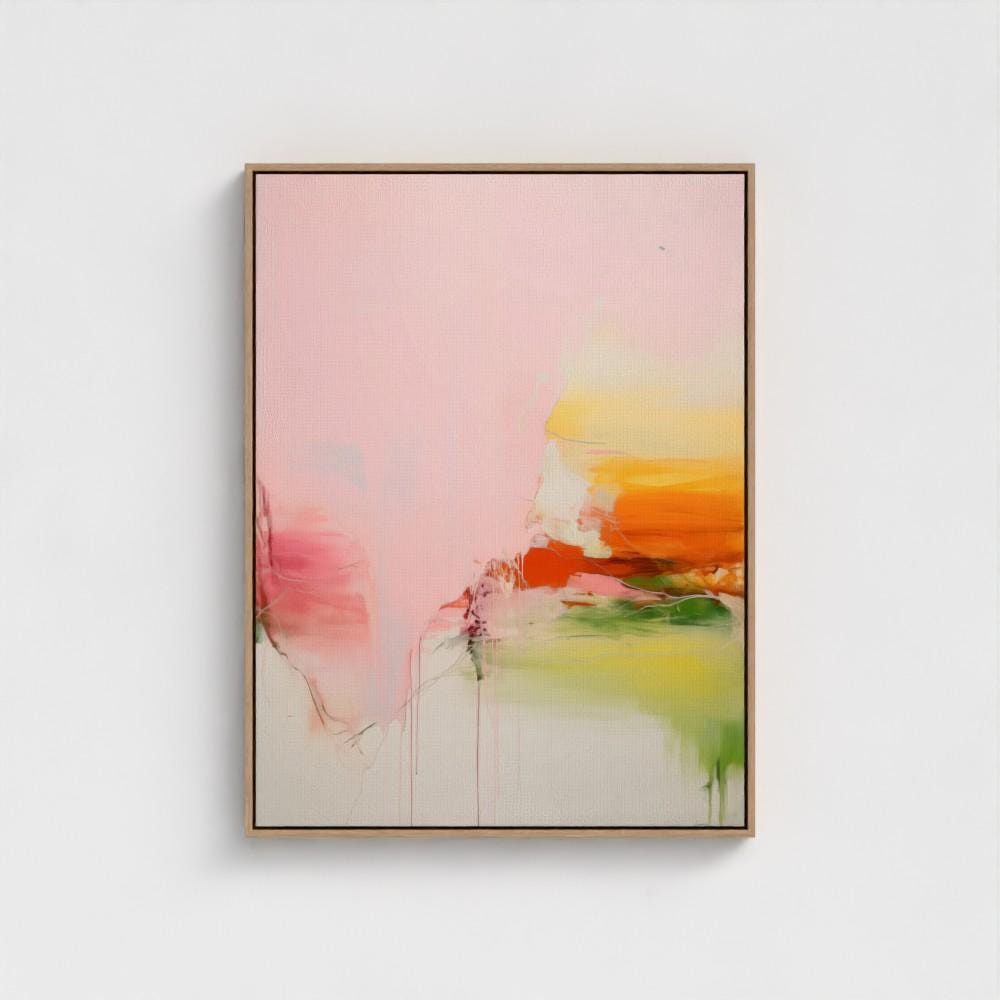 Pink and Green Abstract | Framed Canvas Wall Art, Modern Giclée Art Print, Colorful Abstract Painting for Living Room or Bedroom Decor | 292