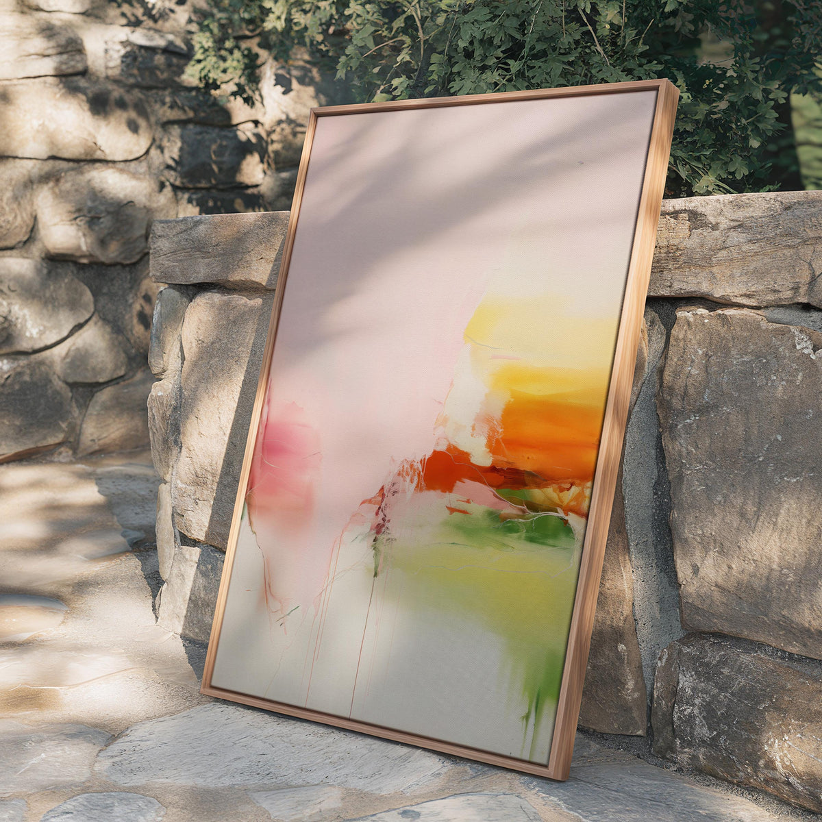 Pink and Green Abstract | Framed Canvas Wall Art, Modern Giclée Art Print, Colorful Abstract Painting for Living Room or Bedroom Decor | 292