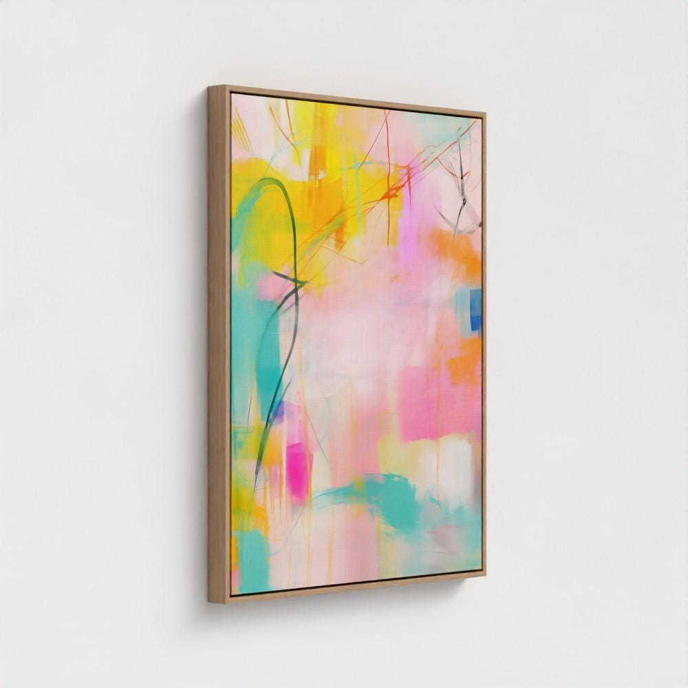 Large art print, colorful abstract painting, Large Abstract art print with teal pink and yellow, colorful home decor wall art gift | 003