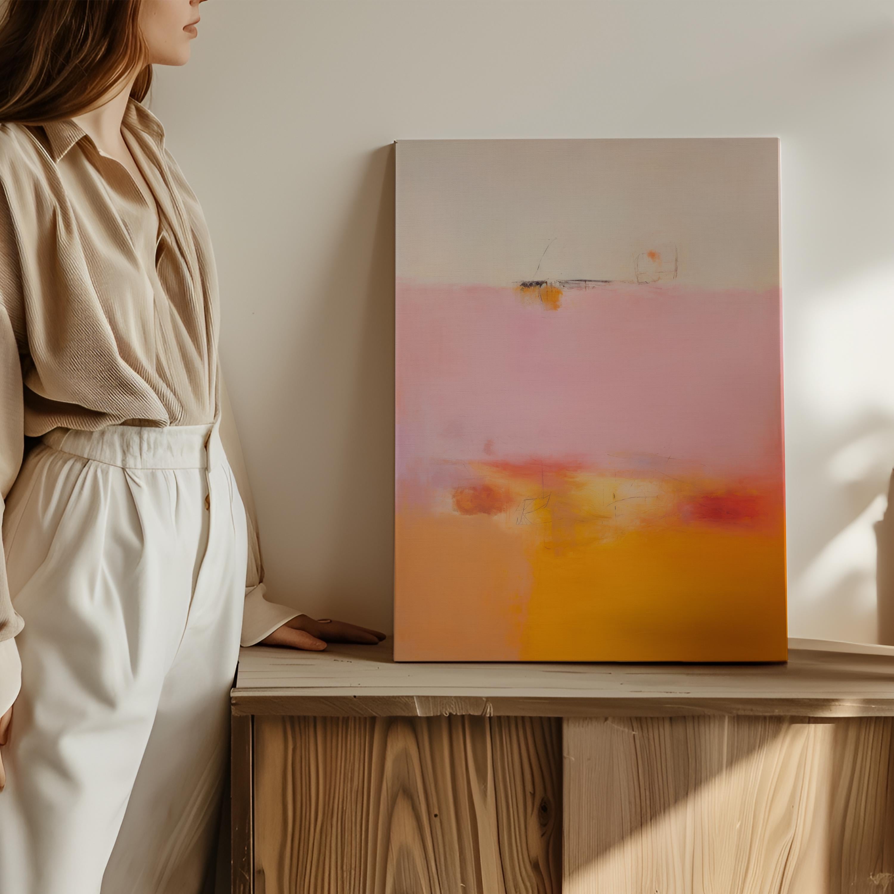 Vertical Wall Art Large Abstract Canvas Pink Orange Modern Statement Art for Living Room Bedroom Entryway Soft Contemporary Decor | 068 Large colorful abstract art print on stretched canvas, gallery-wrapped and ready to hang. Perfect for vibrant wall decor in homes, modern offices, and staging projects. Giclée canvas print featuring bold brushstrokes, expressive color, and modern statement style. Muse Studio Decor Art.