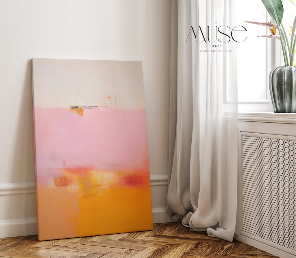 Vertical Wall Art Large Abstract Canvas Pink Orange Modern Statement Art for Living Room Bedroom Entryway Soft Contemporary Decor | 068