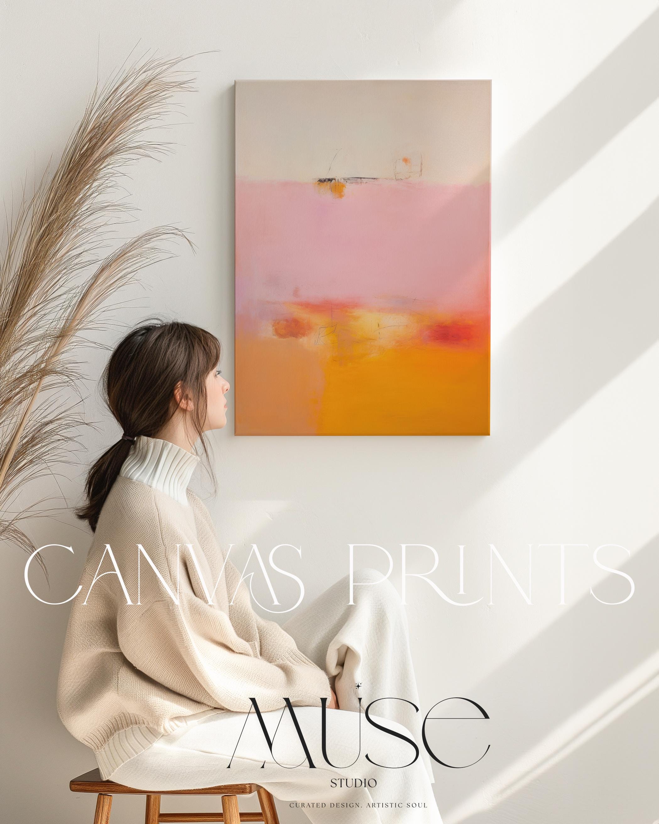 Vertical Wall Art Large Abstract Canvas Pink Orange Modern Statement Art for Living Room Bedroom Entryway Soft Contemporary Decor | 068 Large colorful abstract art print on stretched canvas, gallery-wrapped and ready to hang. Perfect for vibrant wall decor in homes, modern offices, and staging projects. Giclée canvas print featuring bold brushstrokes, expressive color, and modern statement style. Muse Studio Decor Art.